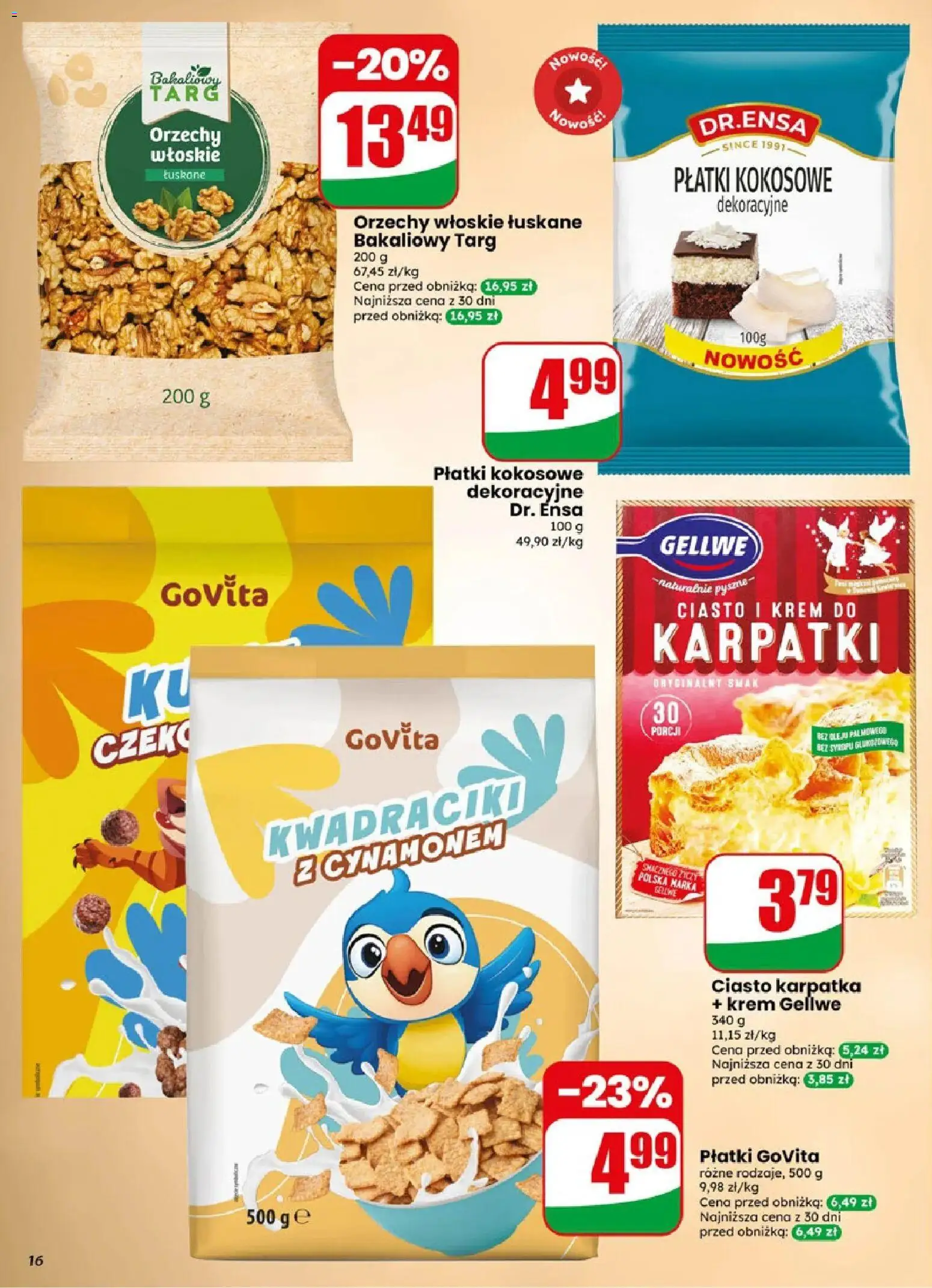 Dino gazetka od 06.05.2026 | Strona: 16 | Produkty: Orzechy włoskie, Płatki, Orzechy, Krem