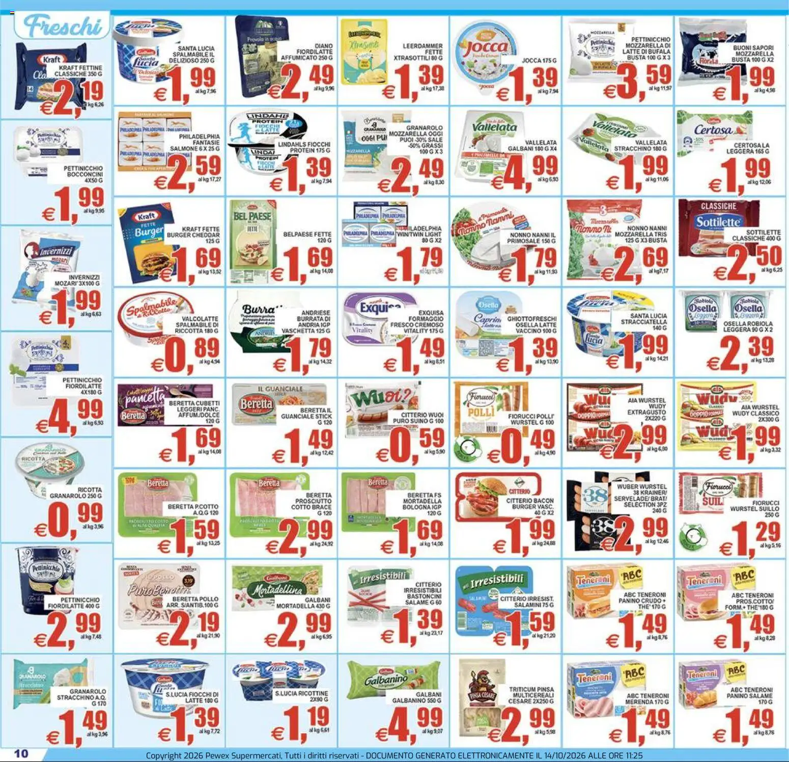 Volantino Pewex del 14/10/2026 | Pagina: 10 | Prodotti: Salame, Fiocchi, Cheddar, Polli