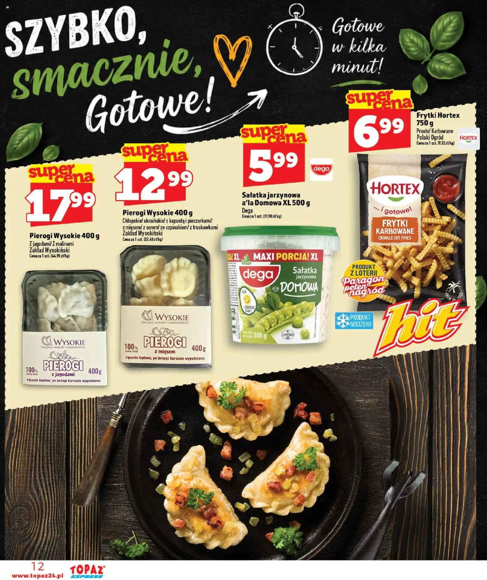 Topaz gazetka - Express od 01.10.2026 | Strona: 12 | Produkty: Kapusta, Pierogi, Frytki, Sałatka