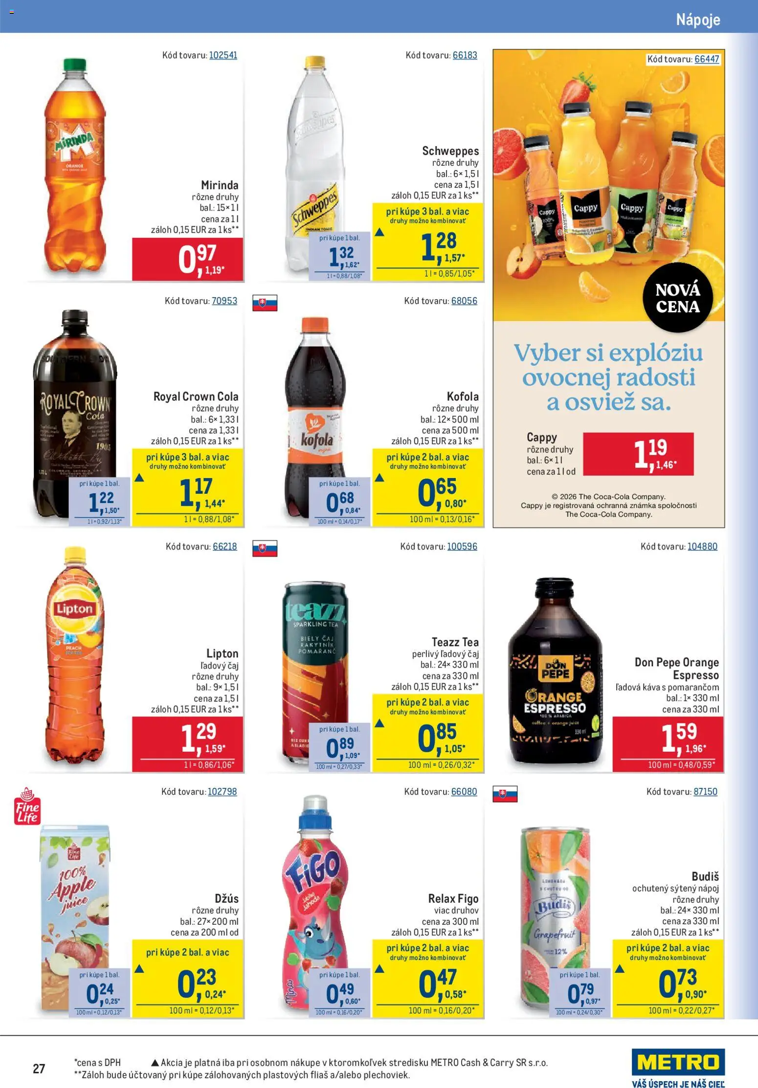 Nové Metro akcie – leták je platný od 06.05.2026 | Strana: 27 | Produkty: Káva, Džús, Kofola, Grapefruit