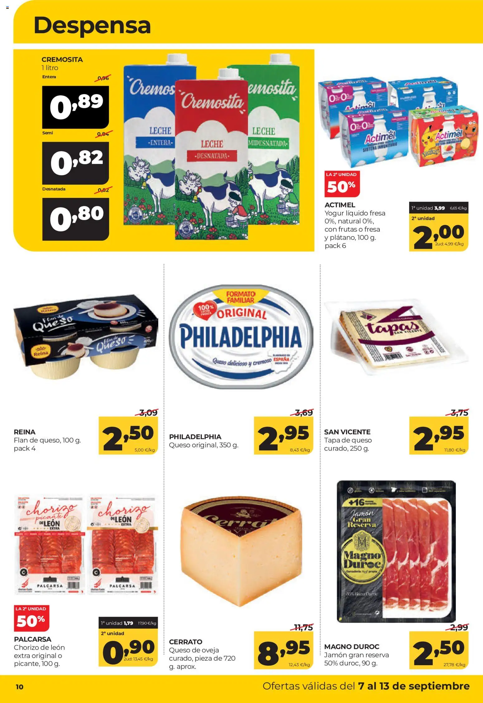 Alimerka folleto Castilla y León │ válido desde el 07/09/2026 | Página: 10 | Productos: Leche entera, Queso de oveja, Jamón, Queso Philadelphia