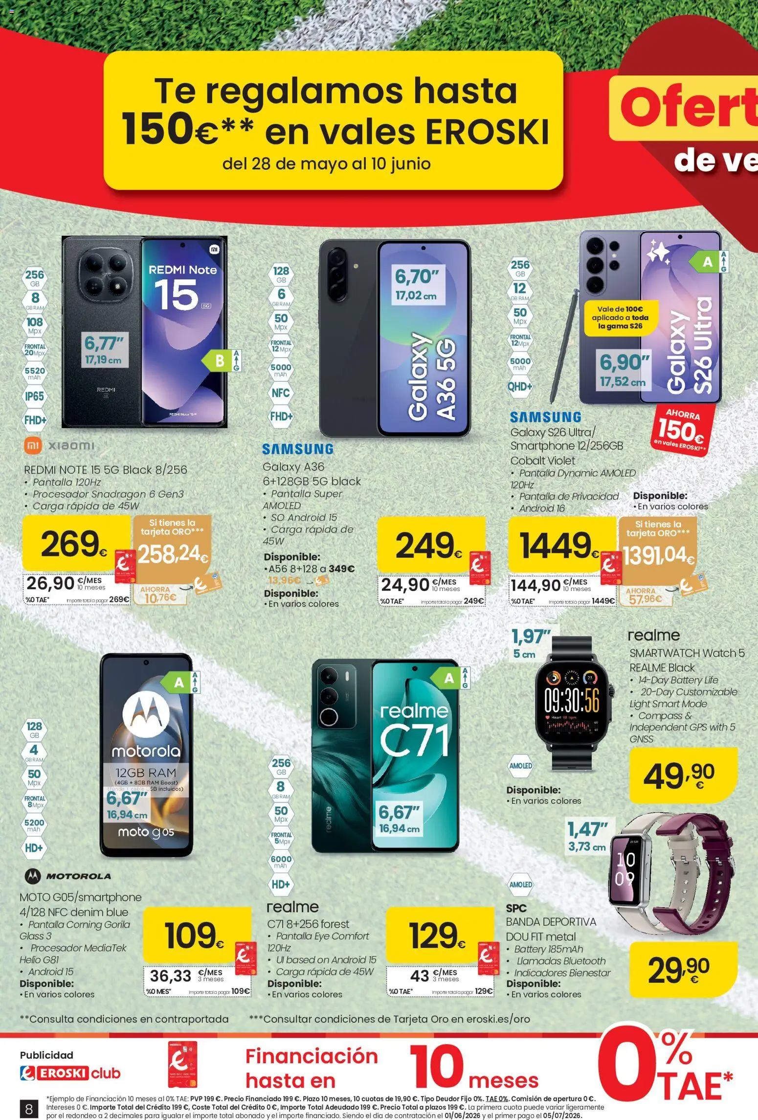 Eroski Ofertones de verano │ válido desde el 28.05.2026 | Página: 8 | Productos: Té, Smartphone, Cable, Funda