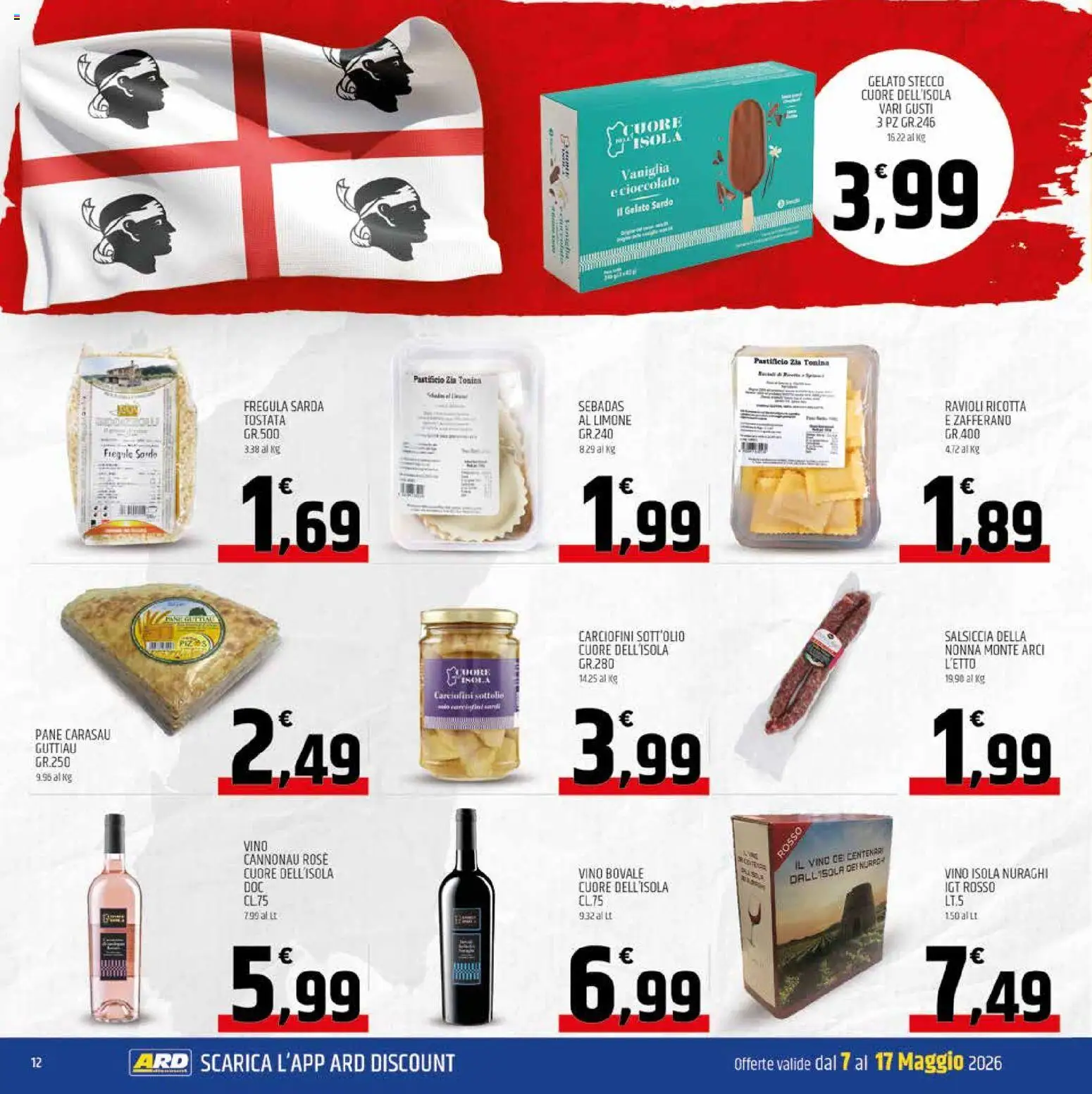 Volantino ARD Discount del 07.05.2026 | Pagina: 12 | Prodotti: Gelato, Salsiccia, Vino, Ravioli