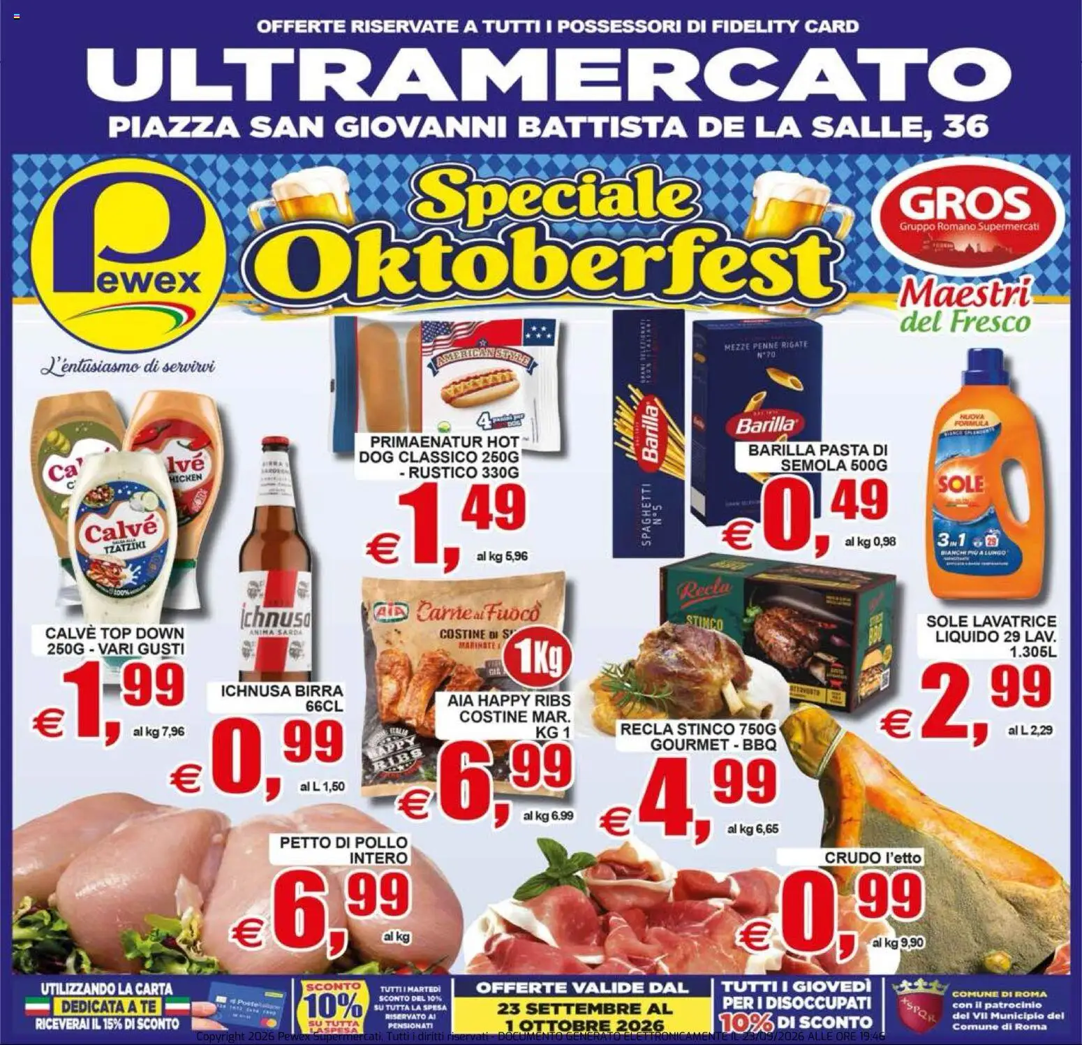 Volantino Pewex del 23/09/2026 | Pagina: 1 | Prodotti: Tè, Barilla, Lavatrice, Pasta Barilla