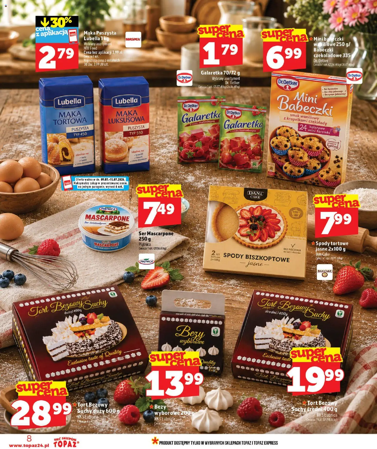 Topaz gazetka - MAZ od 09.07.2026 | Strona: 8 | Produkty: Czekolady, Galaretka, Tort, Babeczki