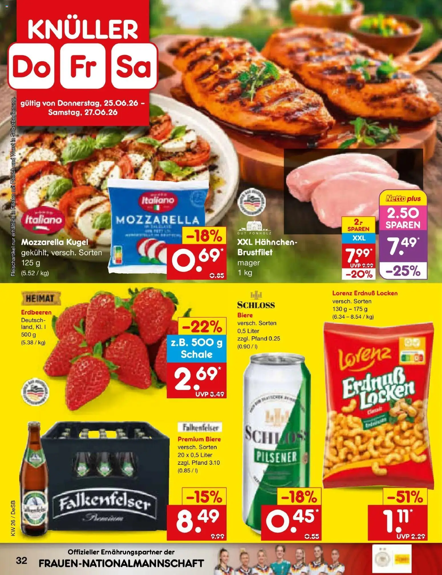 Netto Marken-Discount Prospekt Thierhaupten – gültig ab 22.06.2026 | Seite: 44 | Produkte: Hahnchen, Mozzarella, Erdbeeren, Fleisch