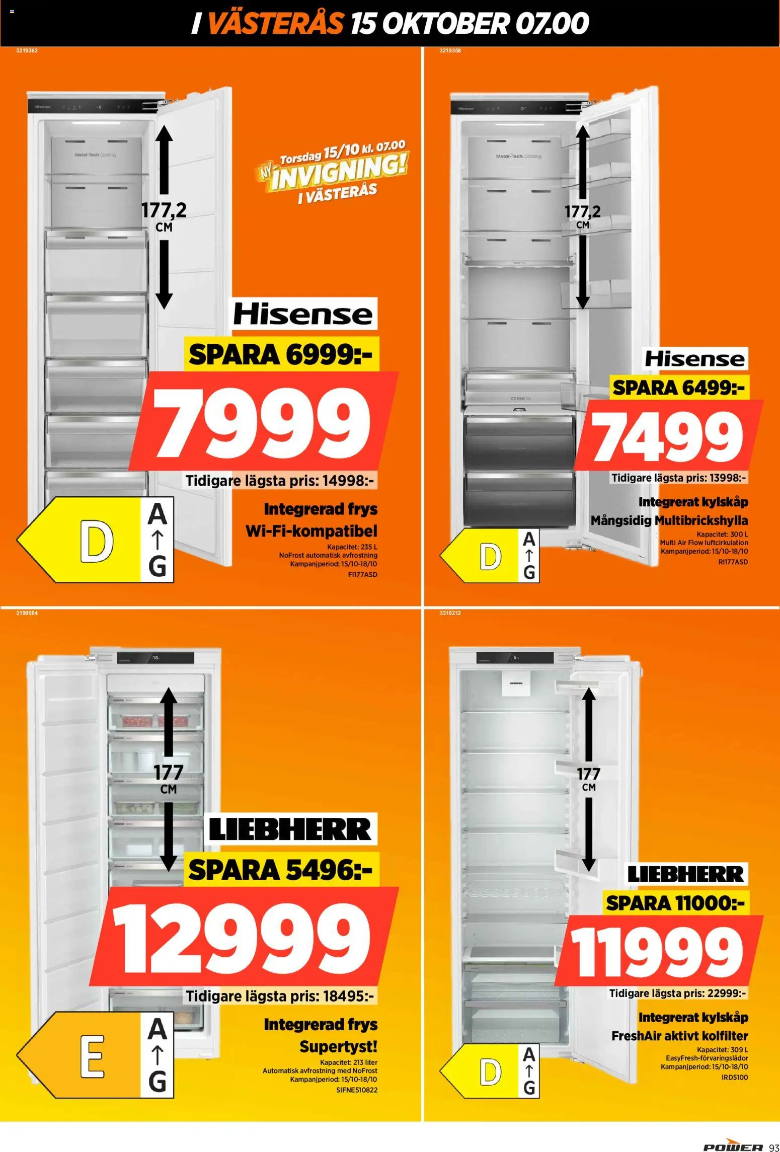 Power reklamblad aktuell från 15/10/2026 | Sida: 93 | Produkter: Kolfilter, Kylskåp, Frys