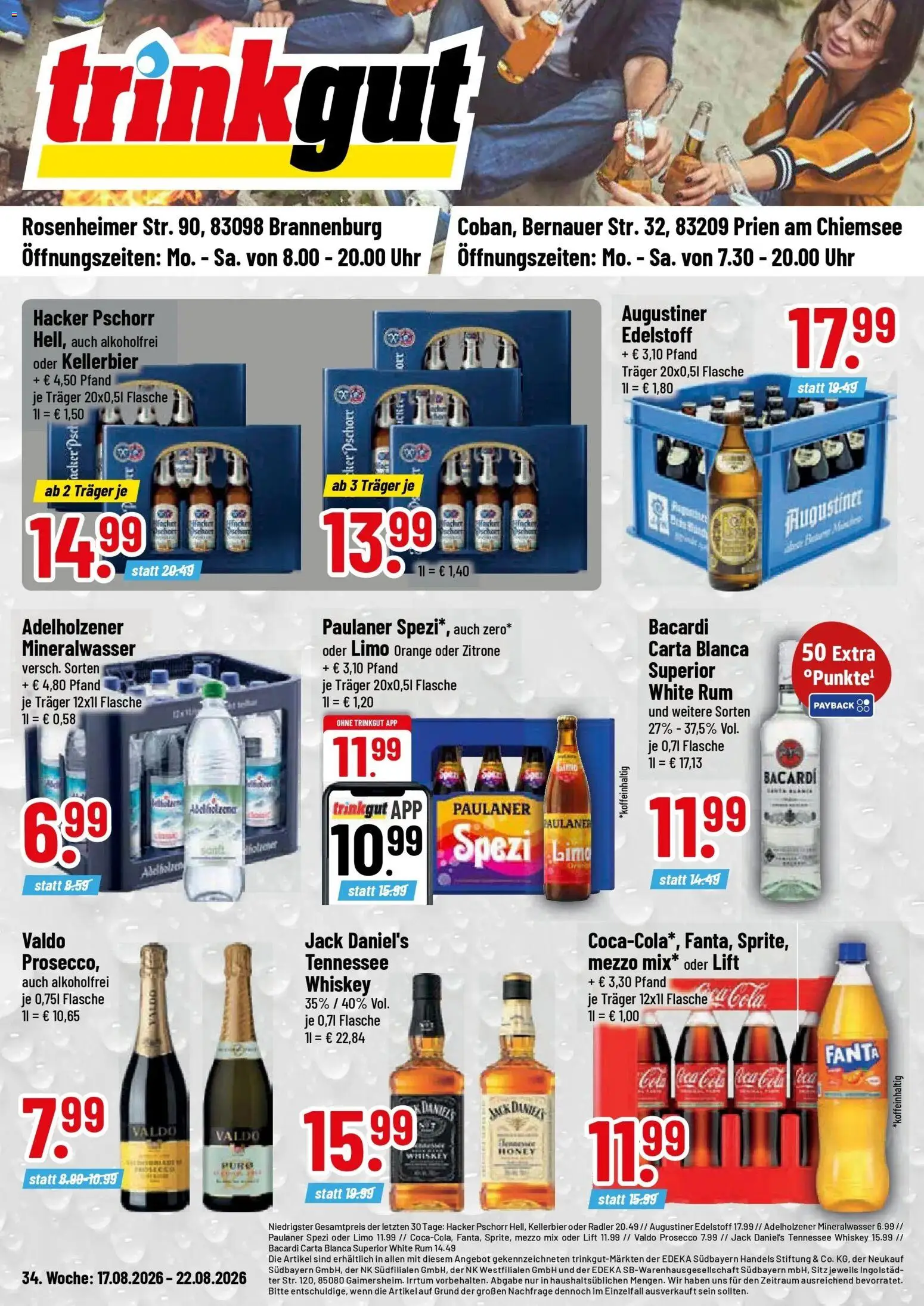 Trinkgut Prospekt Prien Am Chiemsee (ab 17.08.2026) » Angebote online | Seite: 1 | Produkte: Coca cola, Adelholzener, Jack Daniel's, Uhr
