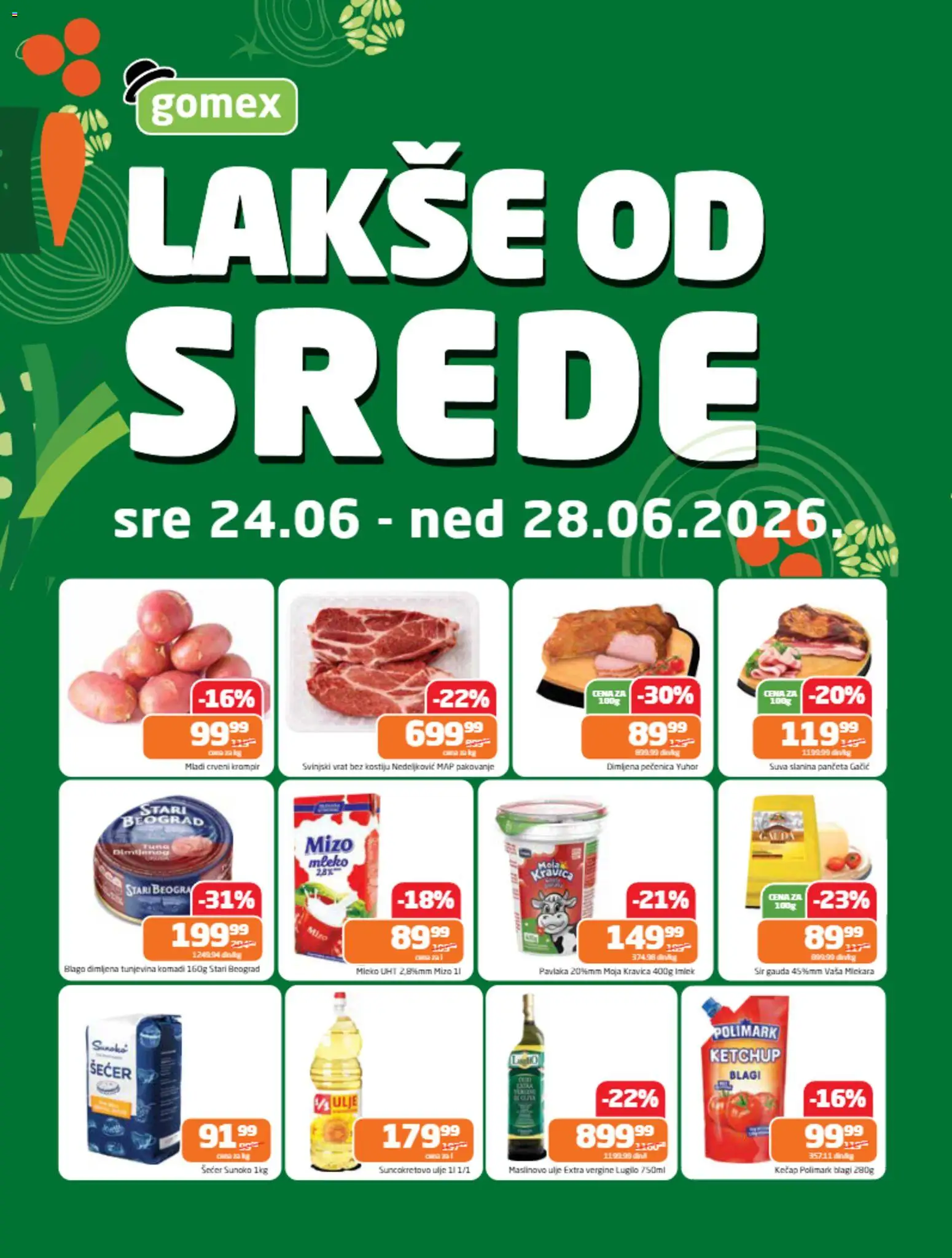 Gomex katalog - važi od 24.06.2026 | Strana: 1 | Proizvode: Suva slanina, Šećer, Moja kravica, Slanina