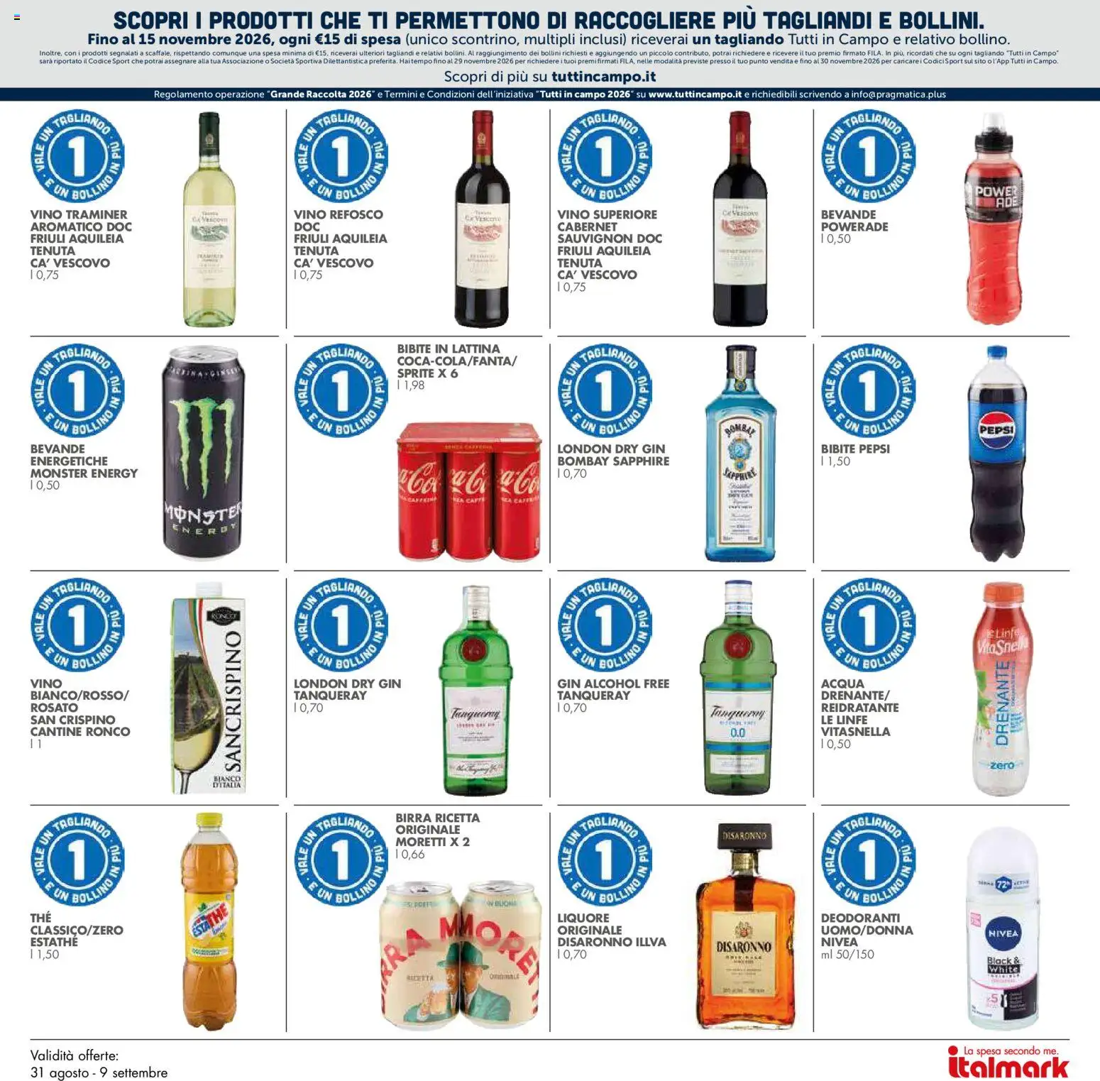 Volantino Italmark del 26/08/2026 | Pagina: 27 | Prodotti: Birra, Acqua, Bevande, Bibite