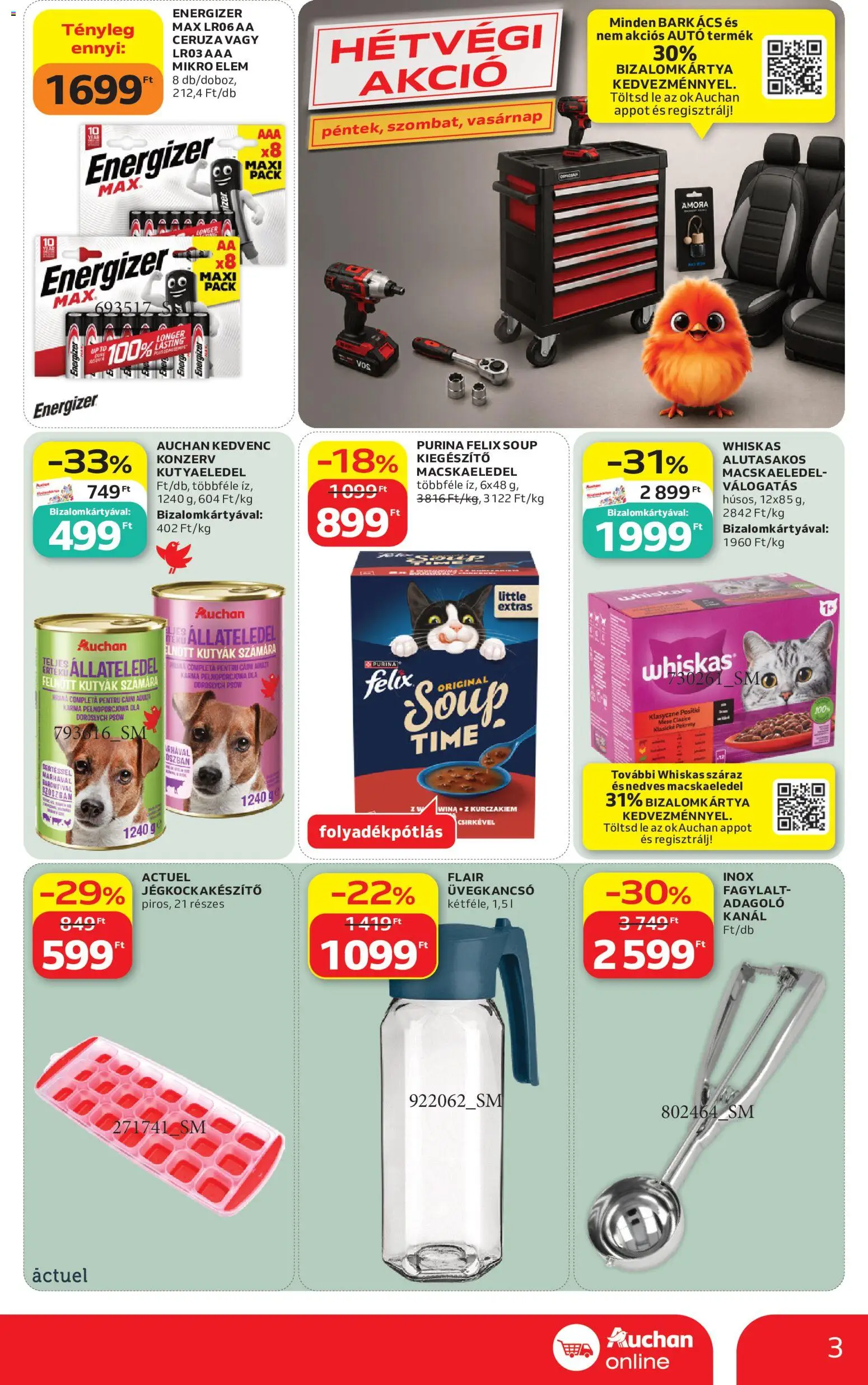 Auchan akciós ujság - amely érvényes a következő dátumtól: 2026.07.23. | Oldal: 3 | Termékek: Fagylalt, Macskaeledel, Kutyaeledel, Whiskas
