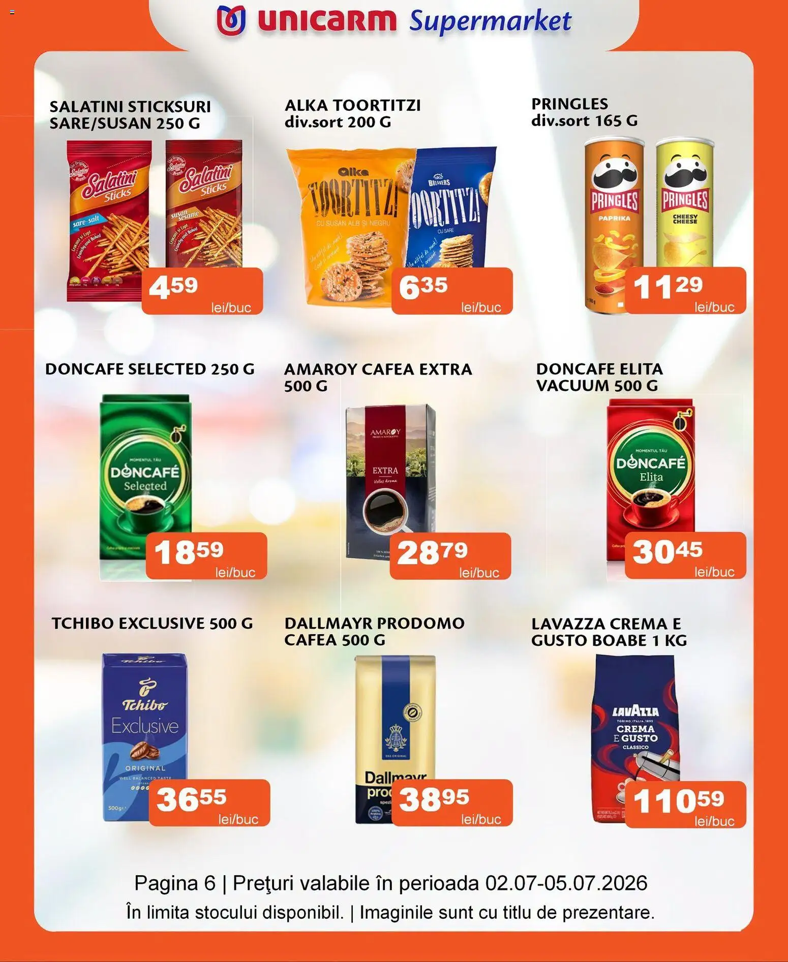 Noul catalog Unicarm – valabil de la 02.07.2026 | Pagină: 6 | Produse: Sticksuri, Cremă, Cafea, Sare