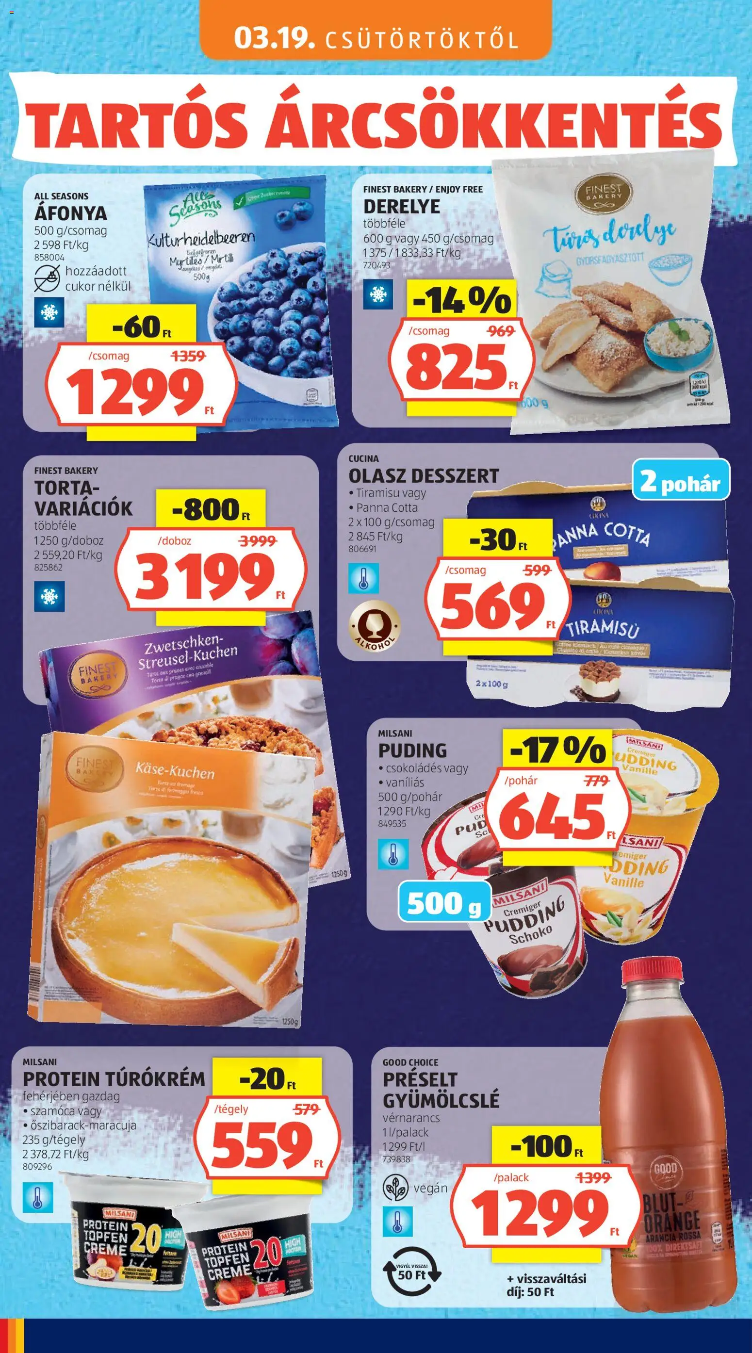 Aldi akciós ujság - amely érvényes a következő dátumtól: 03.05.2026 | Oldal: 62 | Termékek: Áfonya, Torta, Gyümölcslé, Protein
