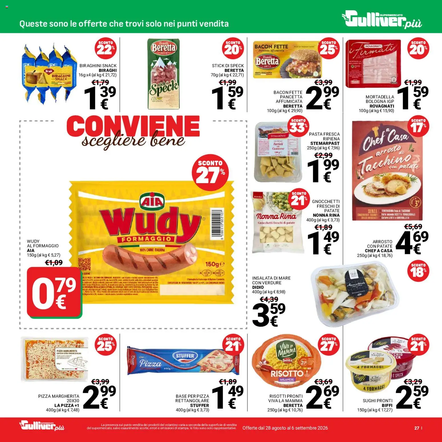 Volantino Gulliver del 28/08/2026 | Pagina: 27 | Prodotti: Pizza, Pancetta, Patate, Olio