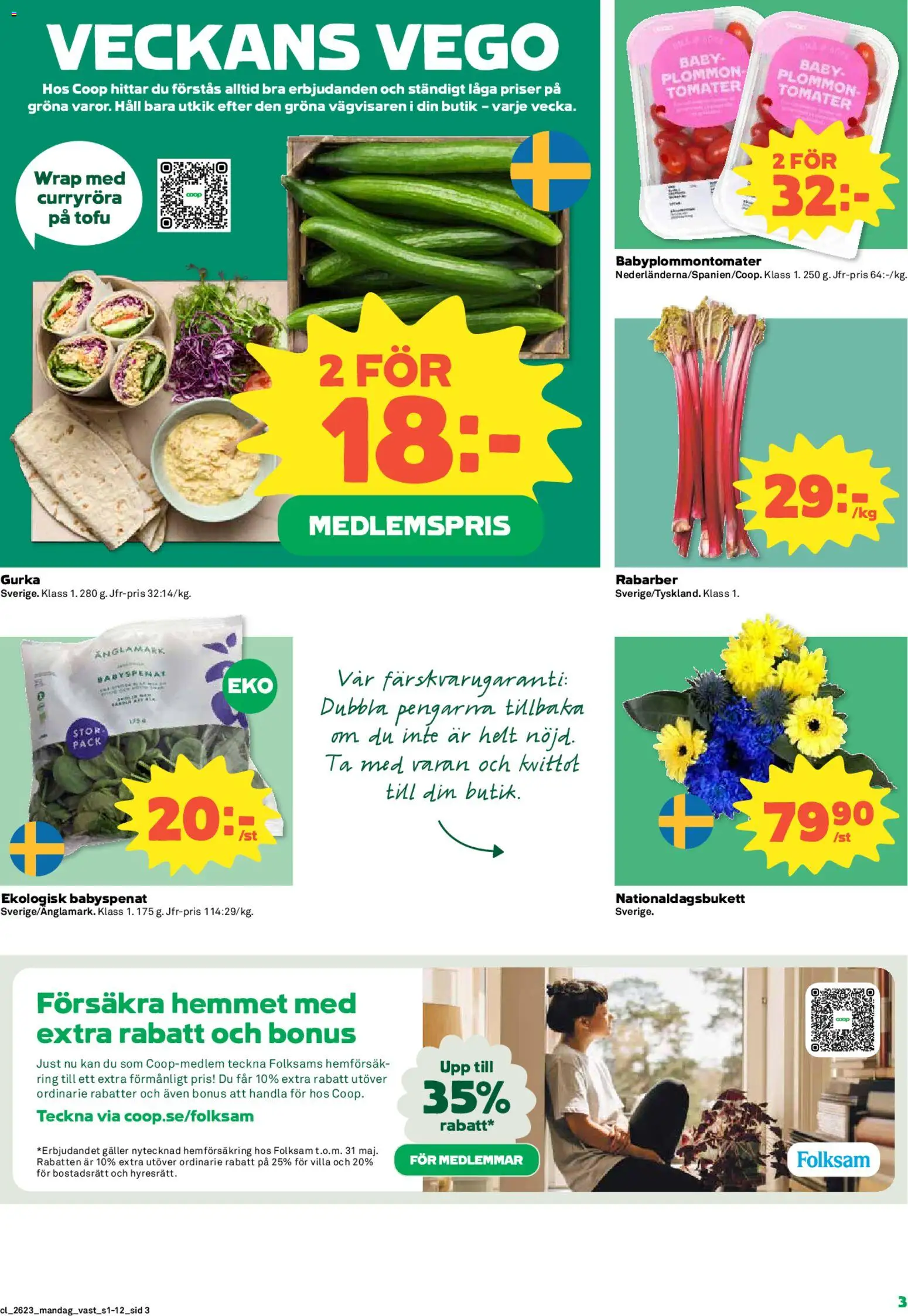 Coop reklamblad aktuell från 01.06.2026 | Sida: 3 | Produkter: Babyspenat, Plommon, Tomater, Häll