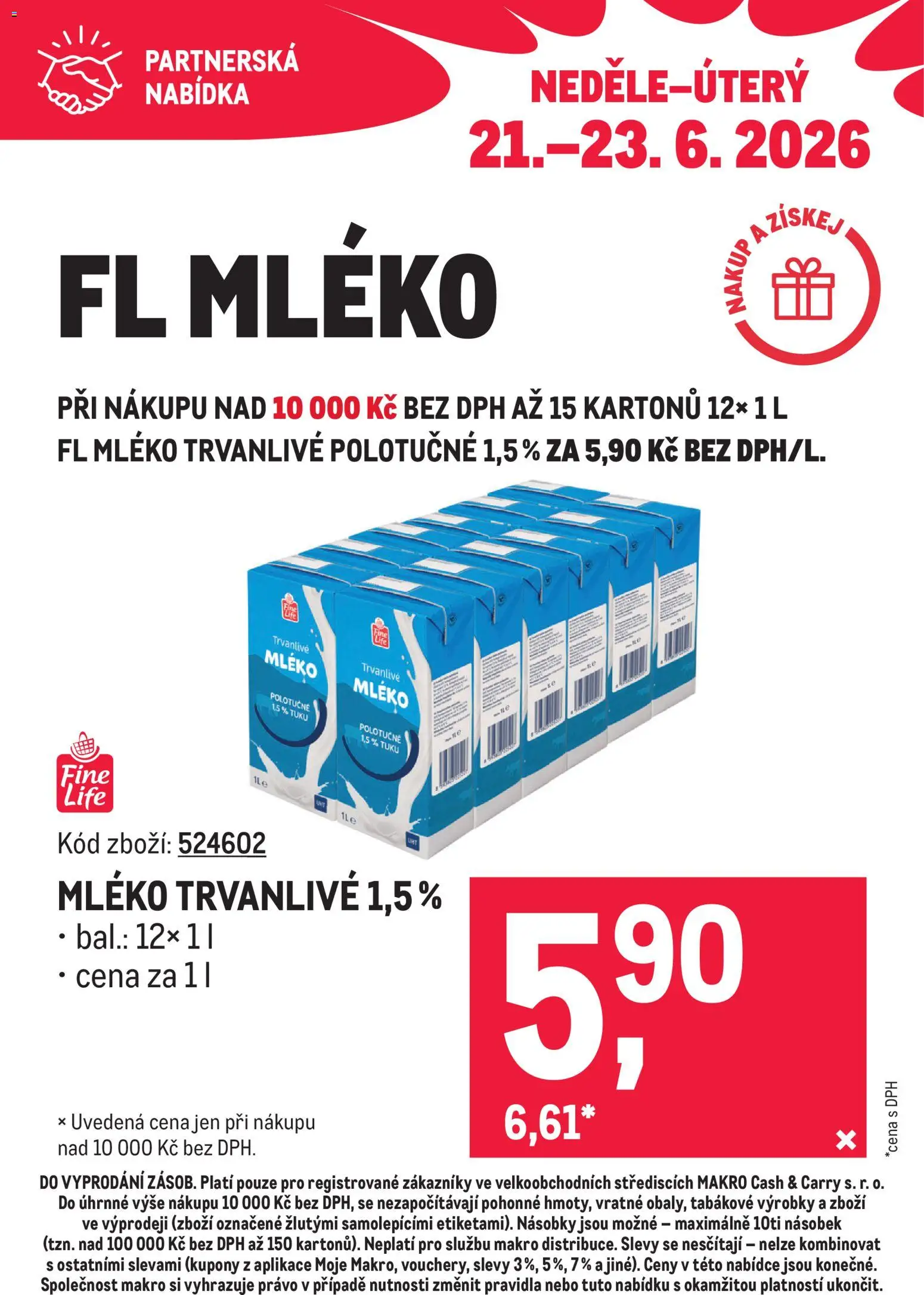 Makro leták - Partnerská nabídka od 21.06.2026 | Strana: 2 | Produkty: Mléko polotučné, Mléko