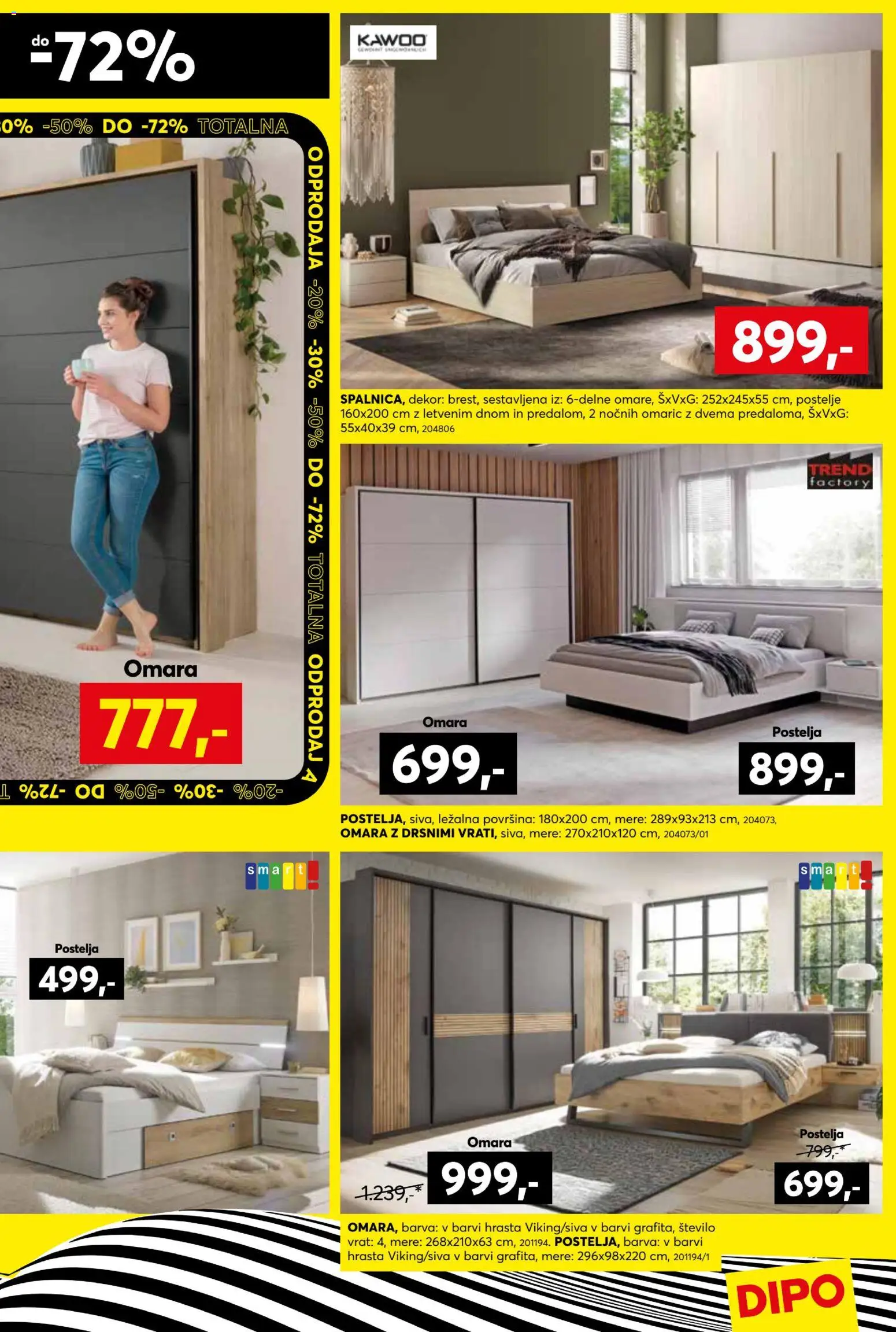 Novi Dipo katalog ponudbe – veljaven od 01.07.2026 | Stran: 11 | Izdelki: Postelja, Omara, Barva