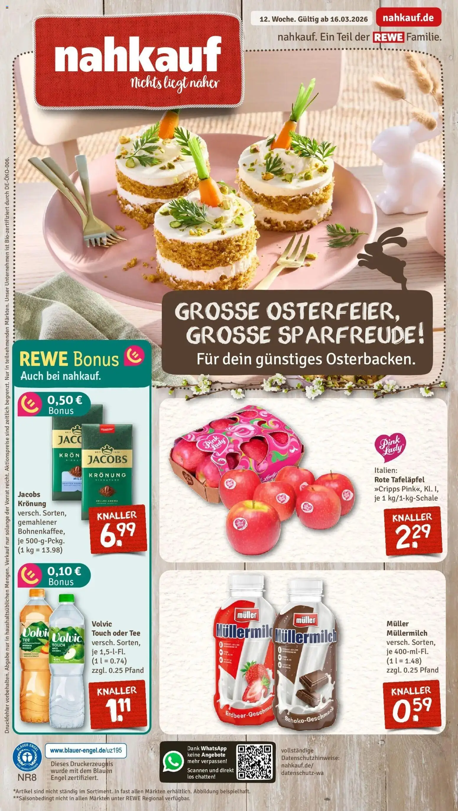 Rewe Prospekt Freyung	 – gültig ab 15.03.2026 | Seite: 1 | Produkte: Äpfel, Pfirsich, Müllermilch, Tee