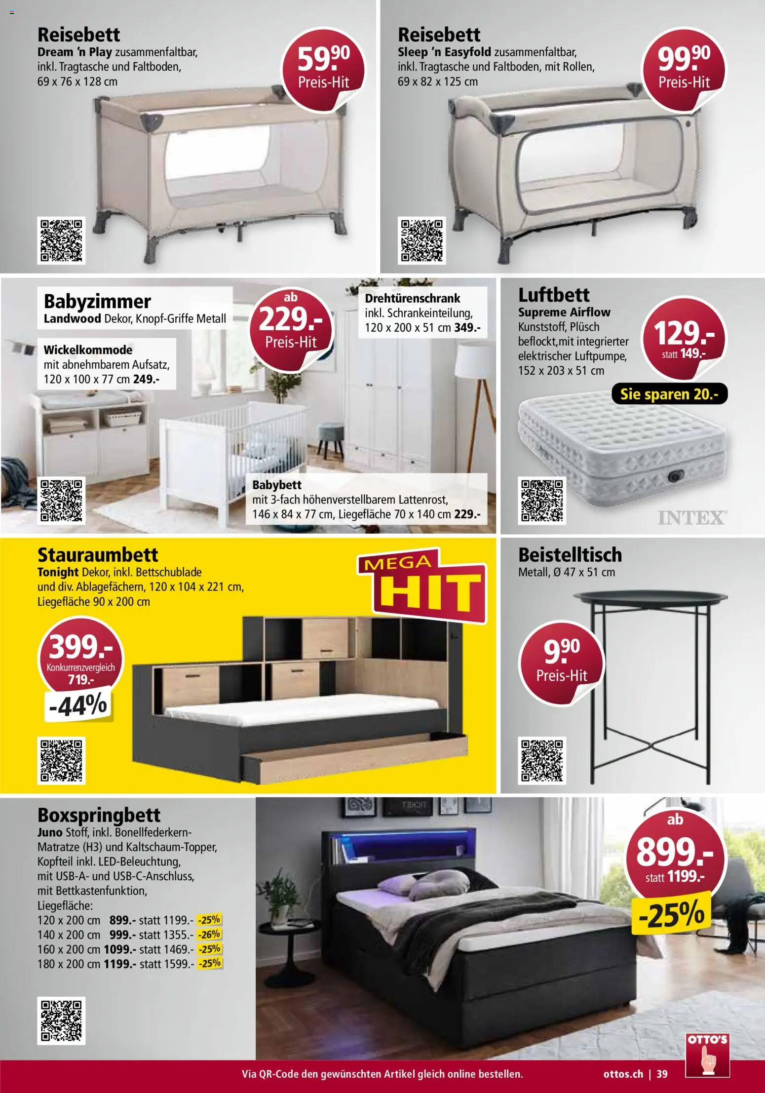Otto's Aktionen Möbelflyer – gültig ab 01.07.2026 | Seite: 39 | Produkte: Matratze, Drehtürenschrank, Boxspringbett, Beistelltisch