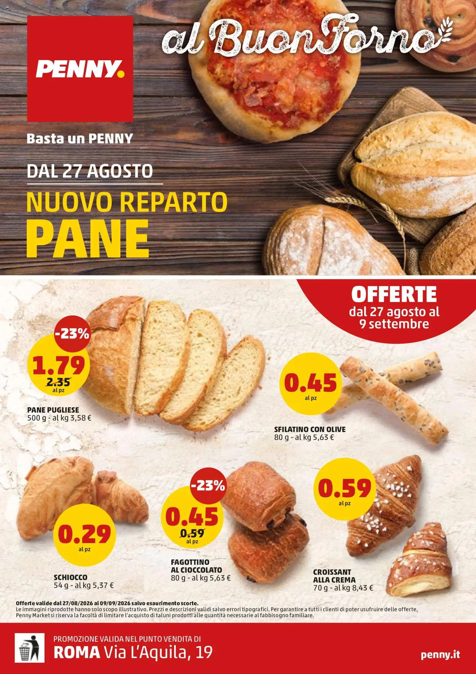 Volantino PENNY del 27/08/2026 | Pagina: 1 | Prodotti: Crema, Cioccolato, Olive, Croissant