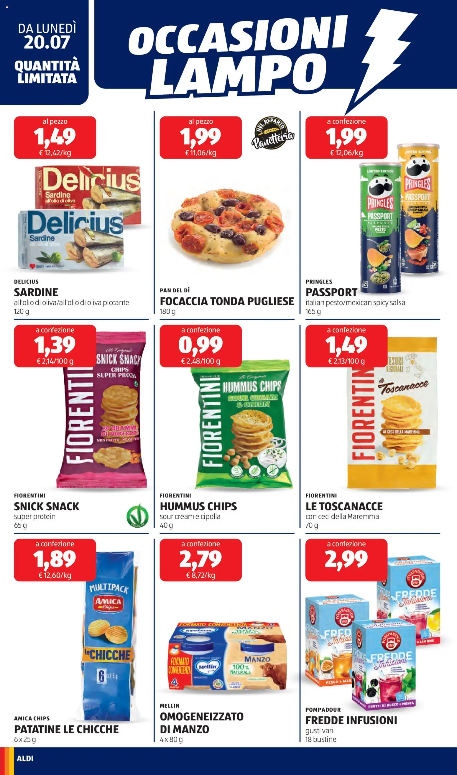 Volantino Aldi del 20/07/2026 | Pagina: 16 | Prodotti: Patatine, Hummus, Pesto, Sardine