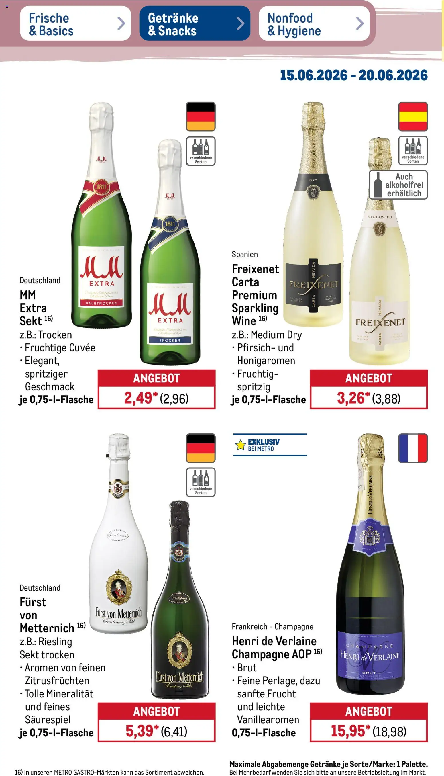 Metro Non Food & Hygiene – gültig ab 15.06.2026 | Seite: 30 | Produkte: Furst von metternich, Freixenet, Sekt, Pfirsich