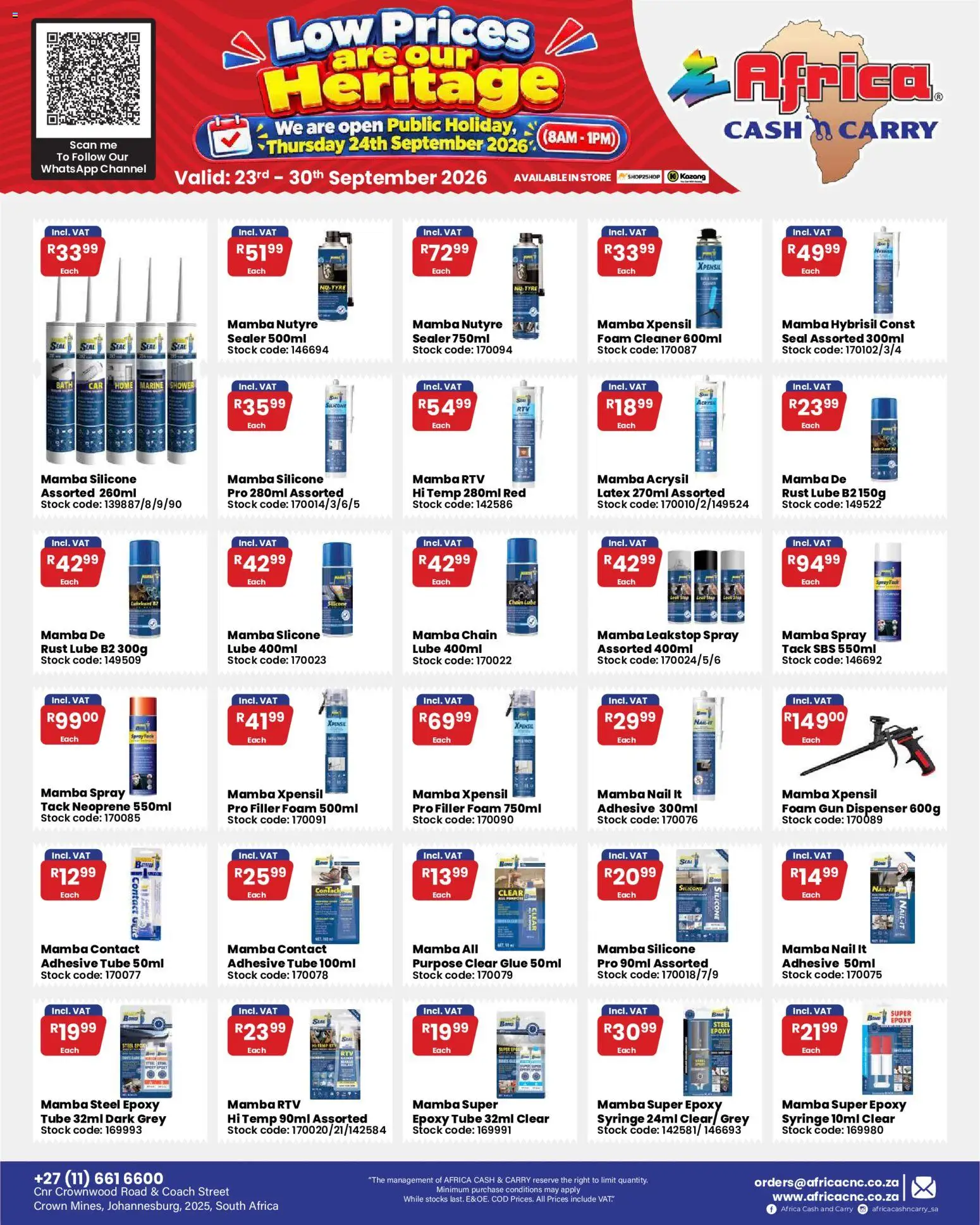 New Africa Cash & Carry catalogue – valid from 23/09/2026 | Page: 42 | Products: Bath, Stock, Silicone, Foam