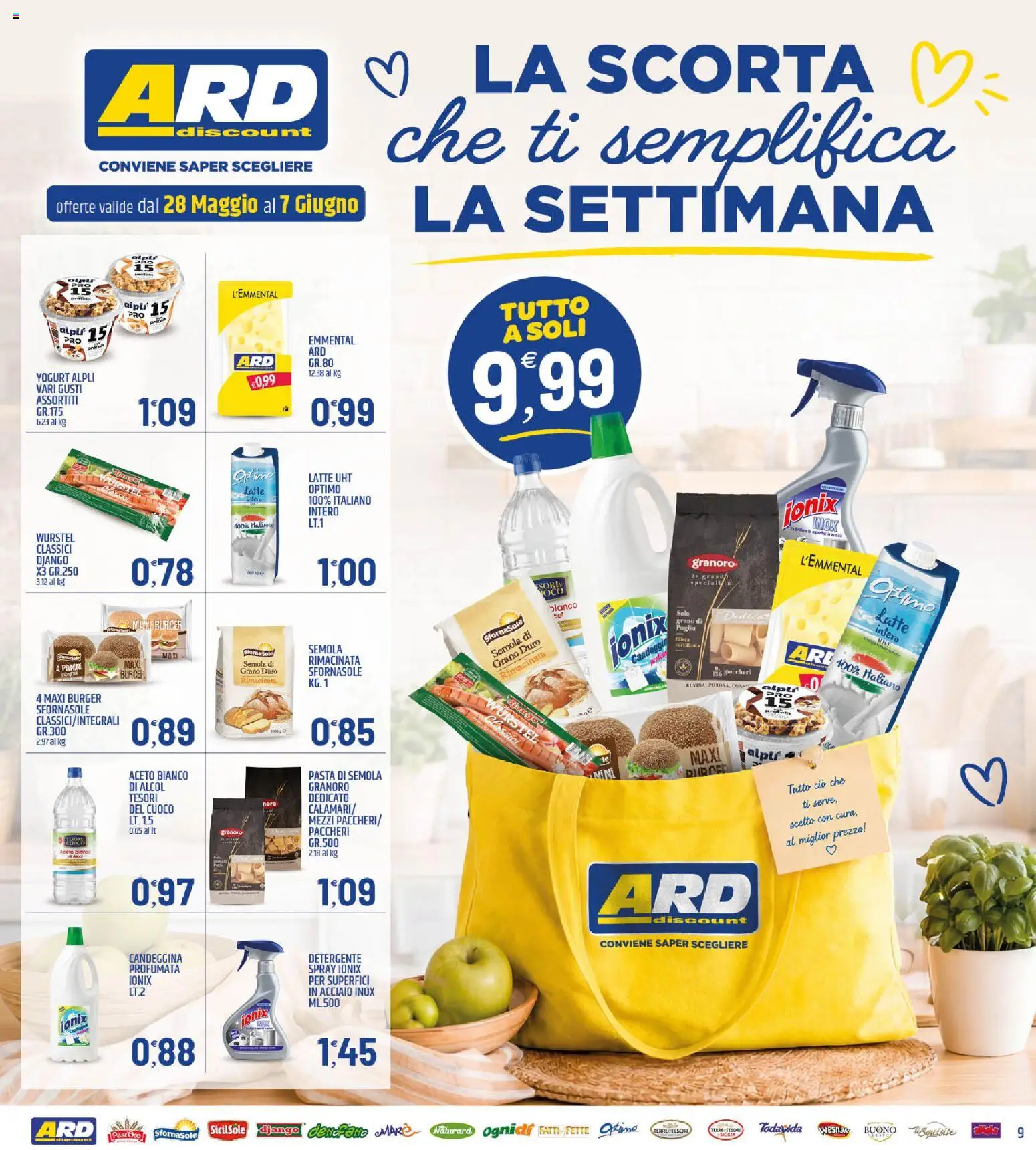 Volantino ARD Discount del 28.05.2026 | Pagina: 9 | Prodotti: Detergente, Latte, Aceto, Emmental