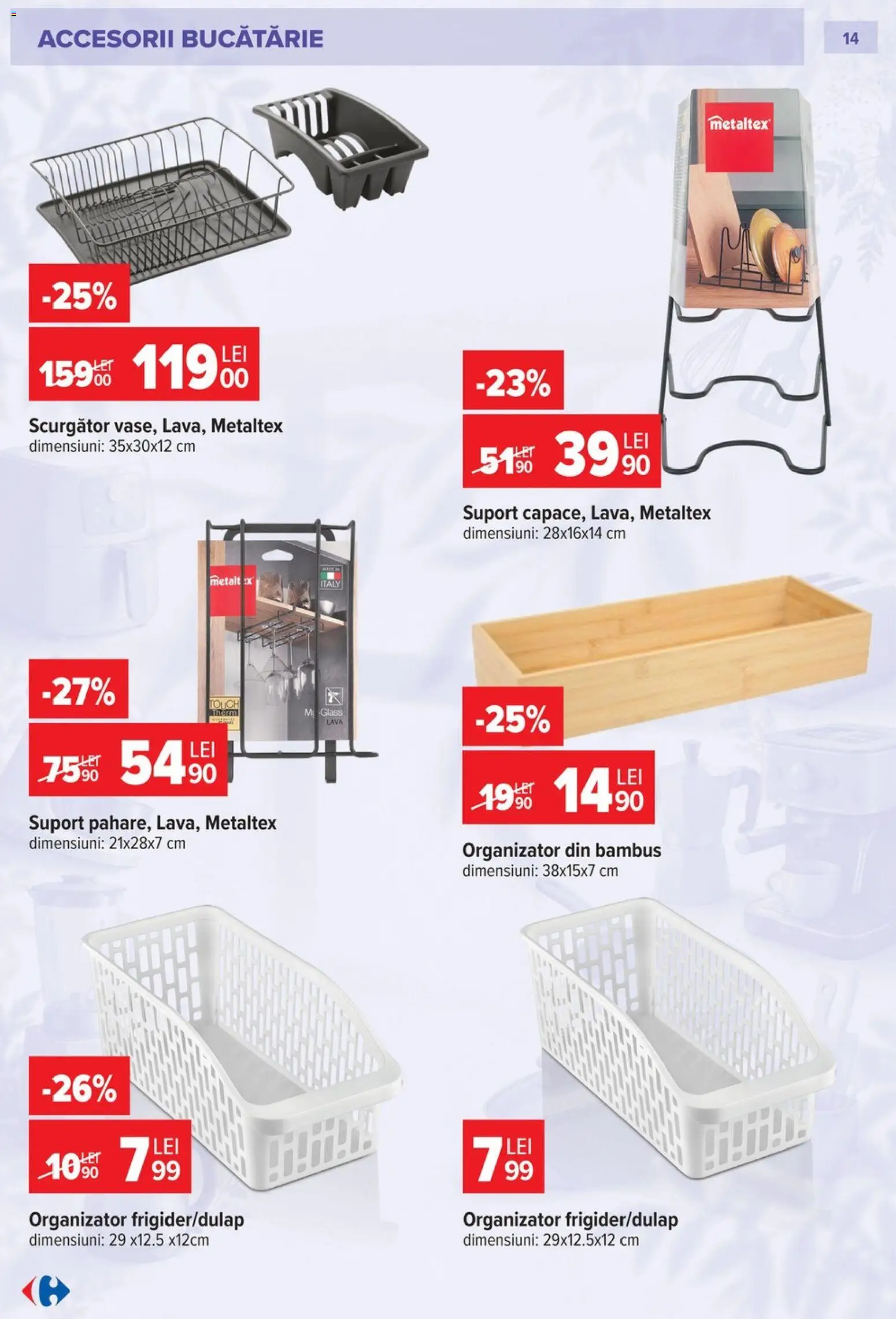 Noul catalog Carrefour – valabil de la 23.09.2026 | Pagină: 14 | Produse: Accesorii bucătărie, Bucătărie, Organizator, Suport
