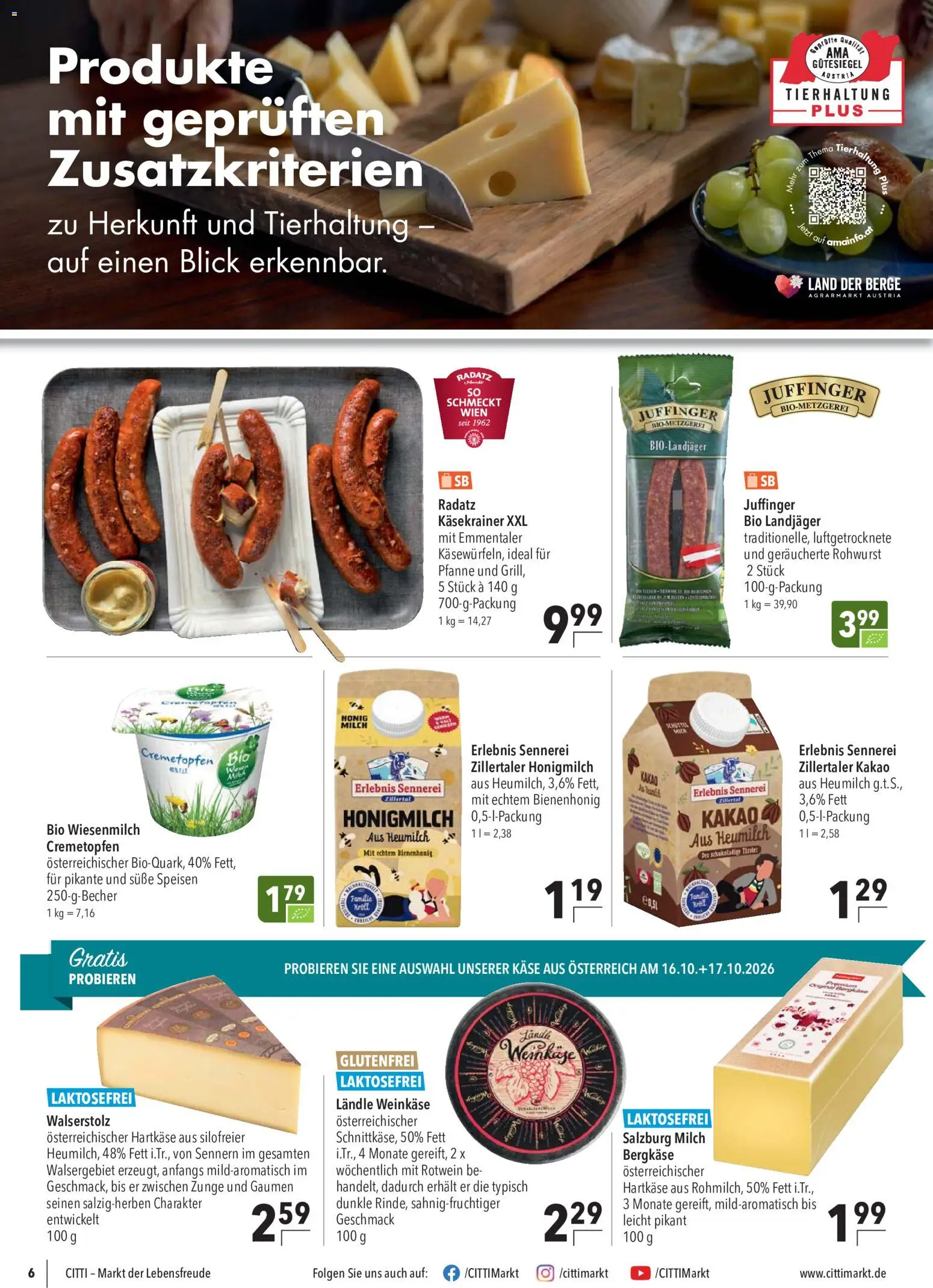 CITTI Markt Prospekt – gültig ab 14.10.2026 | Seite: 6 | Produkte: Milch, Käse, Rotwein, Käsekrainer