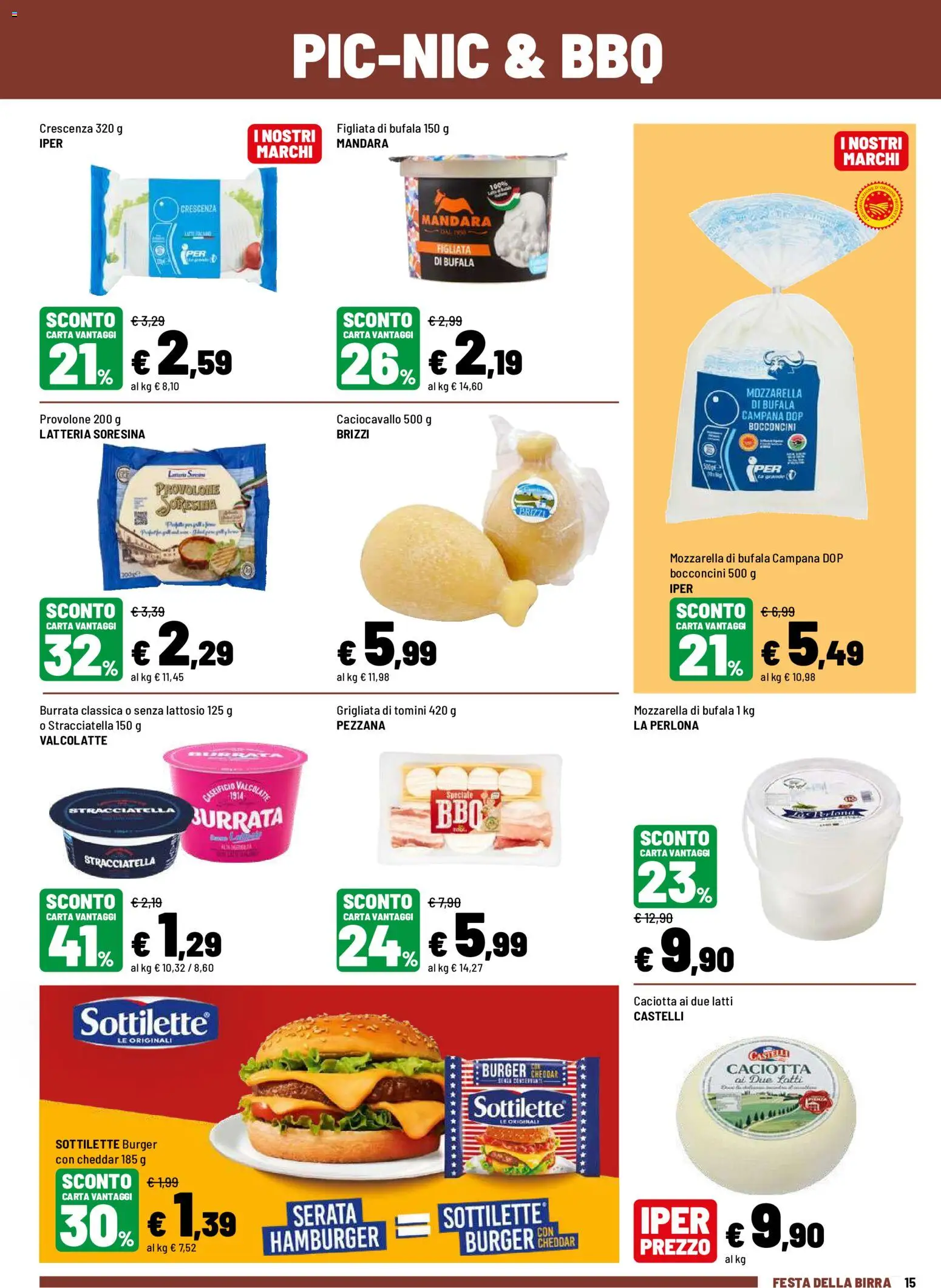Volantino Iper del 27/07/2026 | Pagina: 14 | Prodotti: Birra, Crescenza, Hamburger, Stracciatella