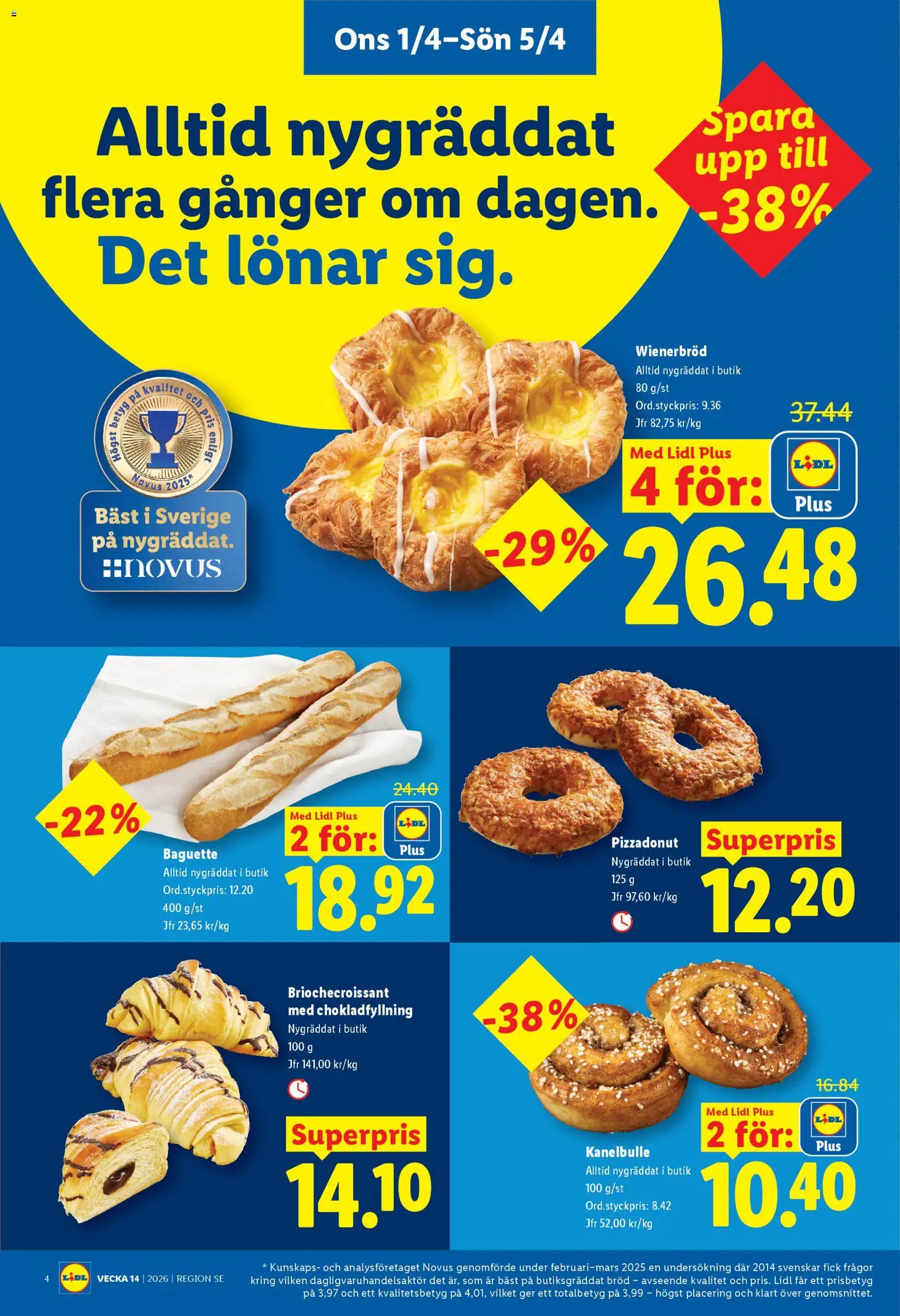 Lidl reklamblad aktuell från 01/04/2026 | Sida: 4 | Produkter: Baguette, Bröd