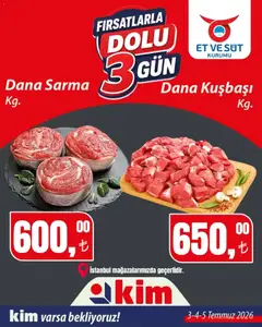 03 Temmuz 2026 tarihinden itibaren geçerli olan Kim Market kataloğu önizlemesi | Sayfa: 2 | Ürünler: Süt, Dana kuşbaşı