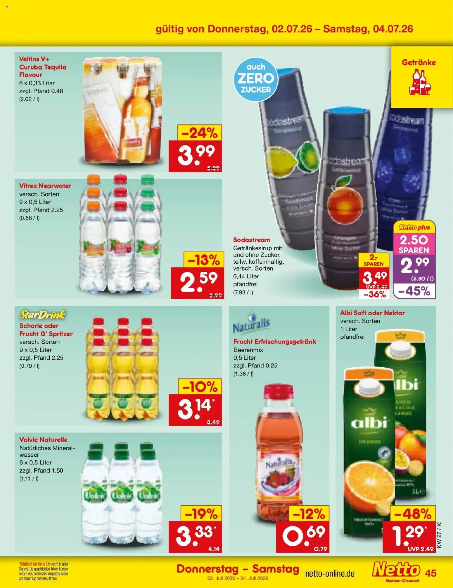Netto Marken-Discount Prospekt Oberhaid – gültig ab 28.06.2026 | Seite: 65 | Produkte: Wasser, Saft, Volvic, Veltins