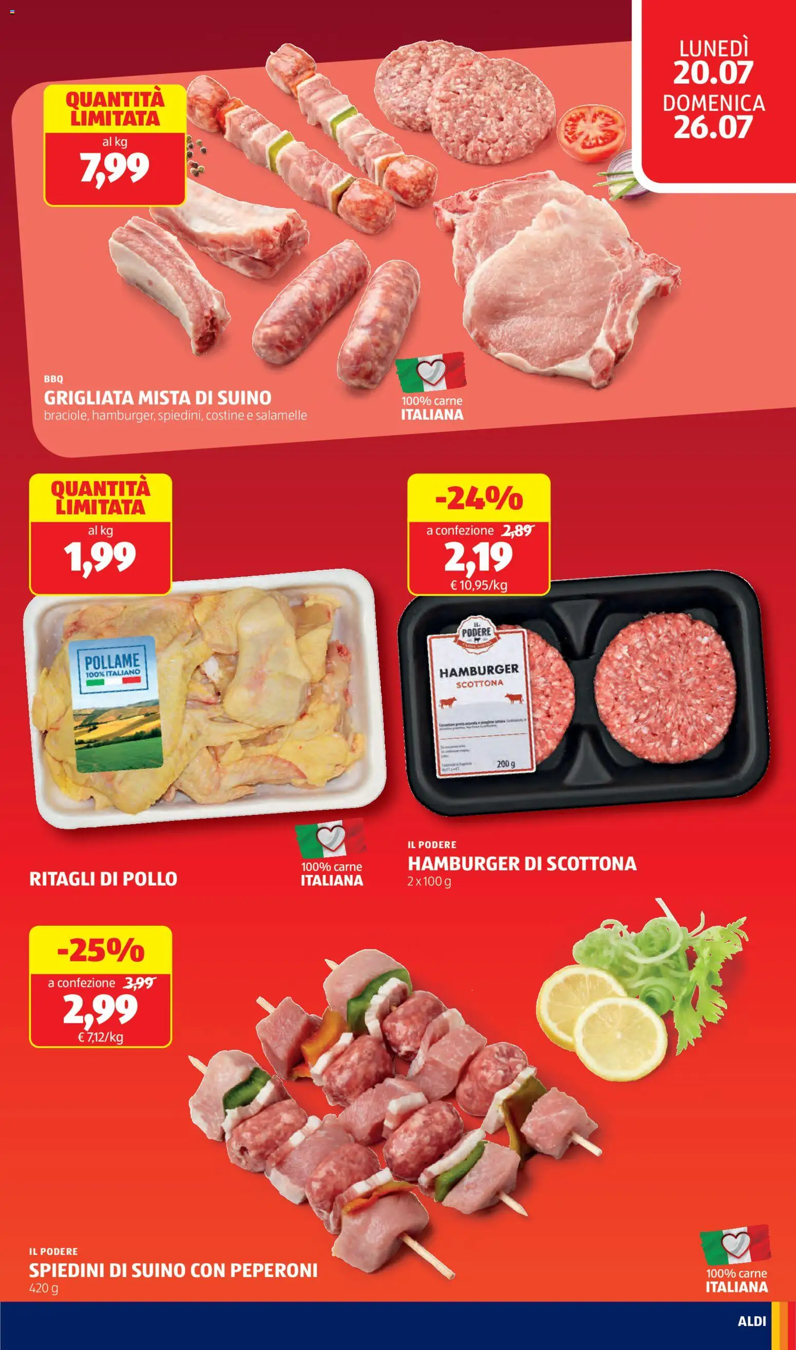 Volantino Aldi del 20/07/2026 | Pagina: 11 | Prodotti: Pollame, Peperoni, Carne, Spiedini
