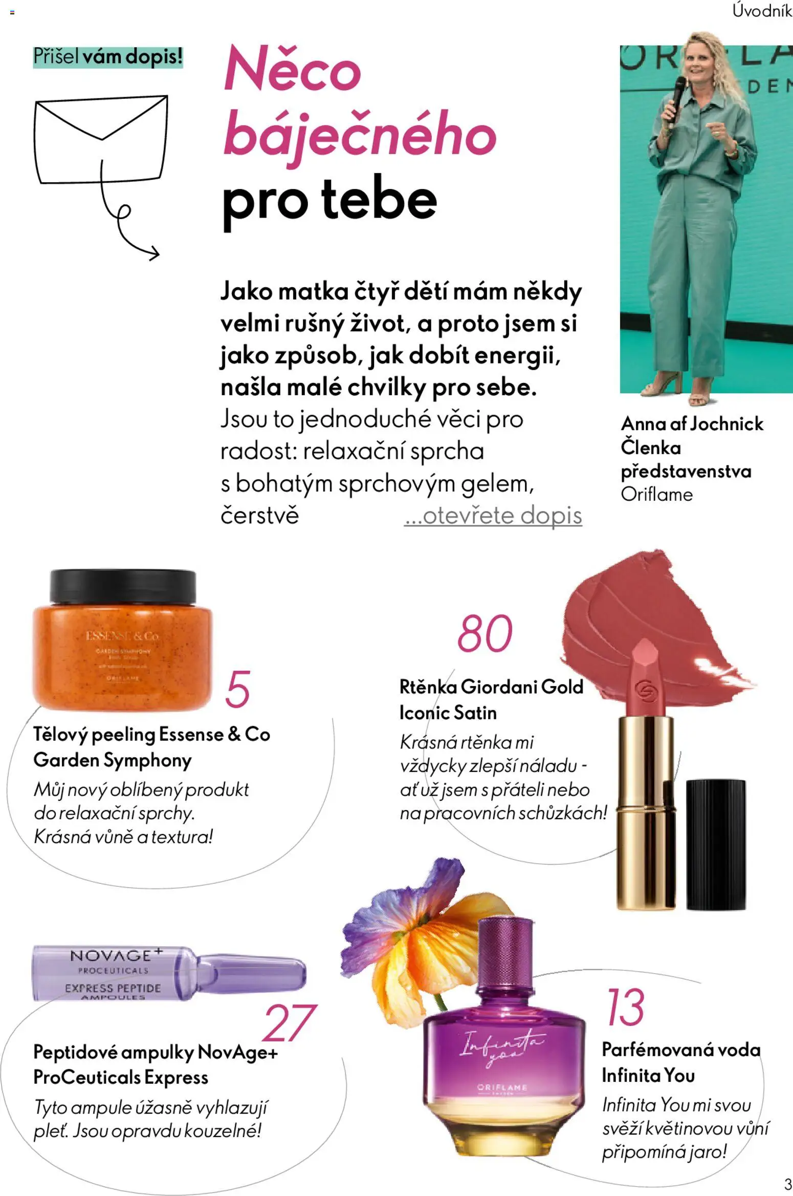 Oriflame katalog č. 05/2026 od 25.03.2026 | Strana: 3 | Produkty: Voda, Sprcha, Rtěnka, Peeling