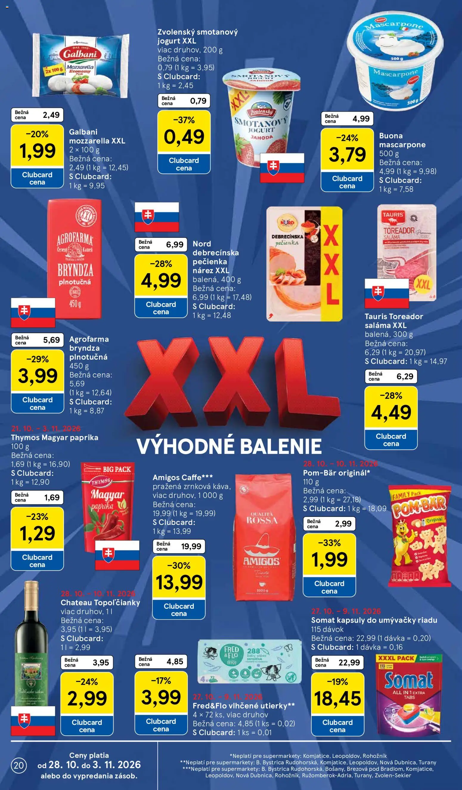 Nové Tesco akcie – leták je platný od 28.10.2026 | Strana: 20 | Produkty: Jogurt, Bryndza, Smotanový jogurt, Utierky