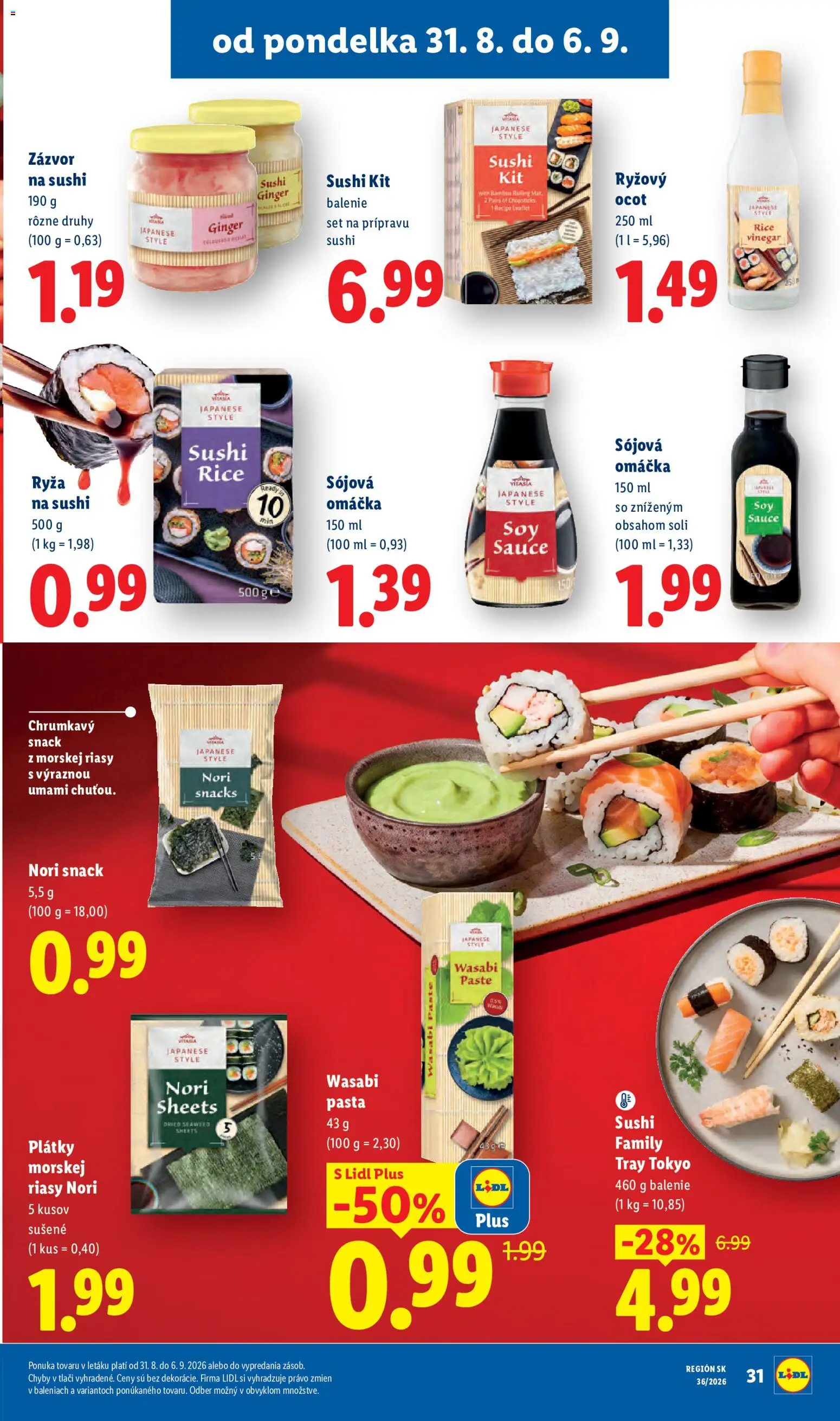Nové Lidl akcie – leták je platný od 31.08.2026 | Strana: 43 | Produkty: Zázvor, Ryža, Ryžový ocot, Omáčka