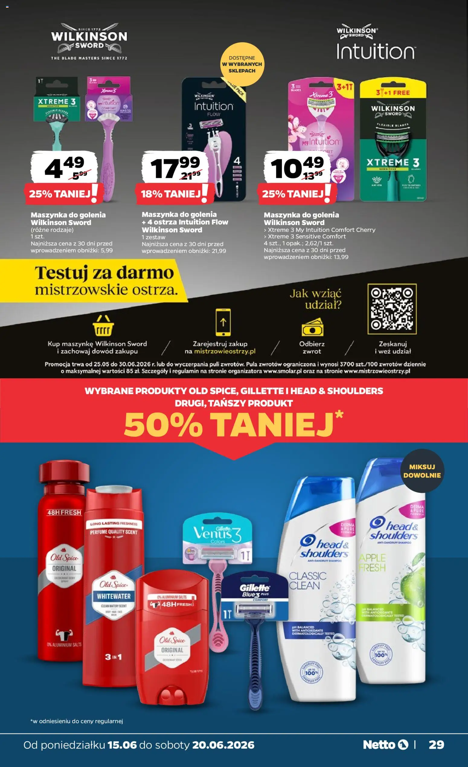 Netto gazetka od poniedziałku spożywcza od 15.06.2026 | Strona: 29 | Produkty: Gillette, Maszynka do golenia, Old spice
