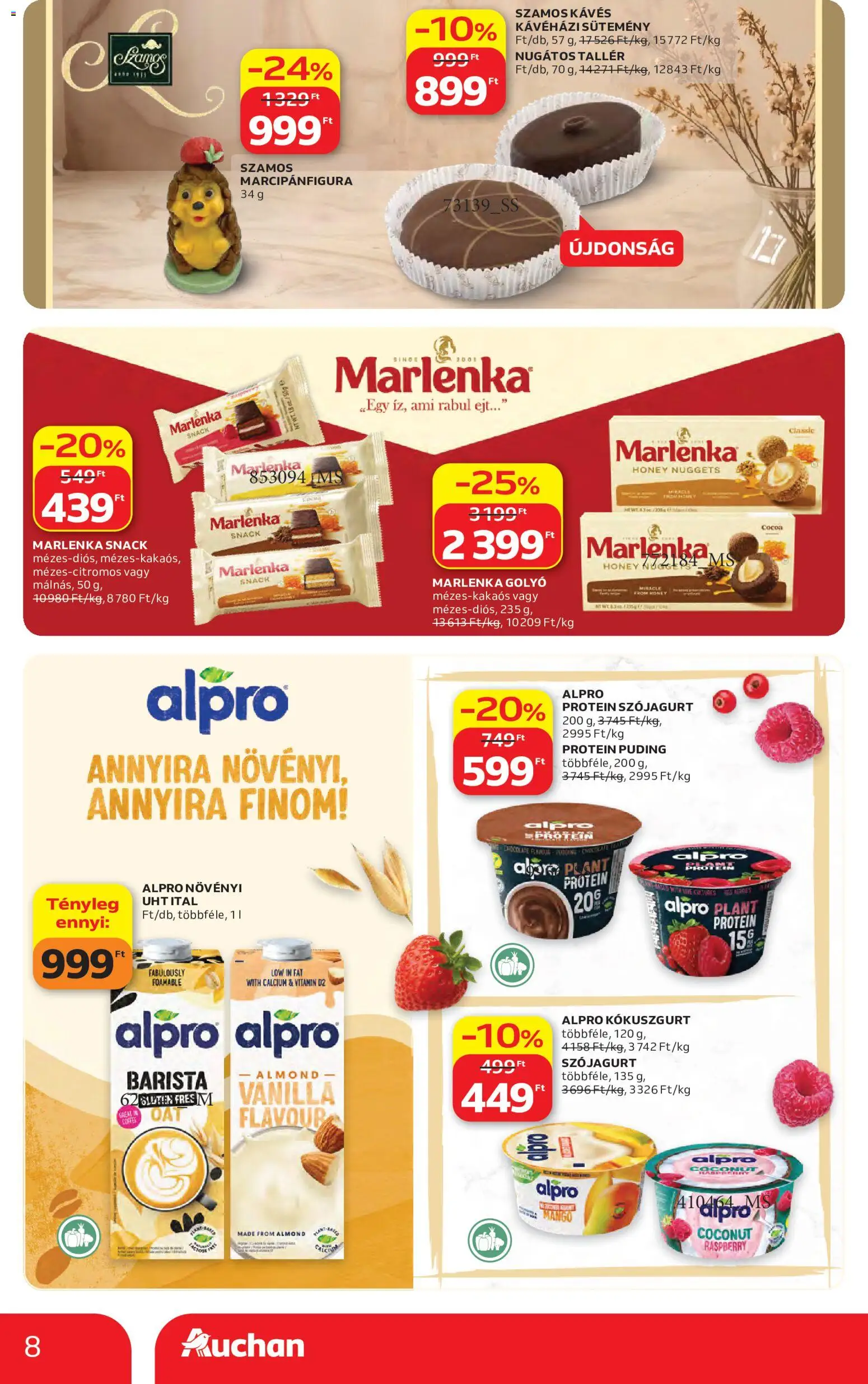 Auchan akciós ujság - amely érvényes a következő dátumtól: 2026.09.10. | Oldal: 8 | Termékek: Alpro, Marlenka, Protein, Protein puding