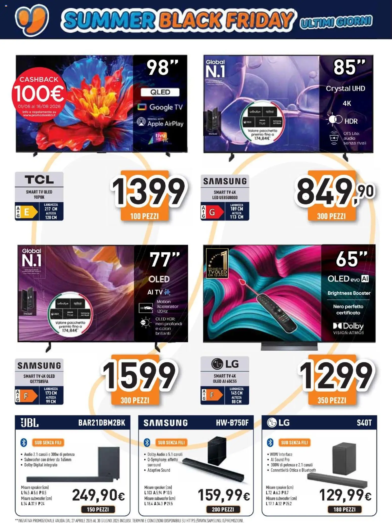 Volantino Unieuro del 26/06/2026 | Pagina: 3 | Prodotti: smart TV, Audio, Speaker, Samsung