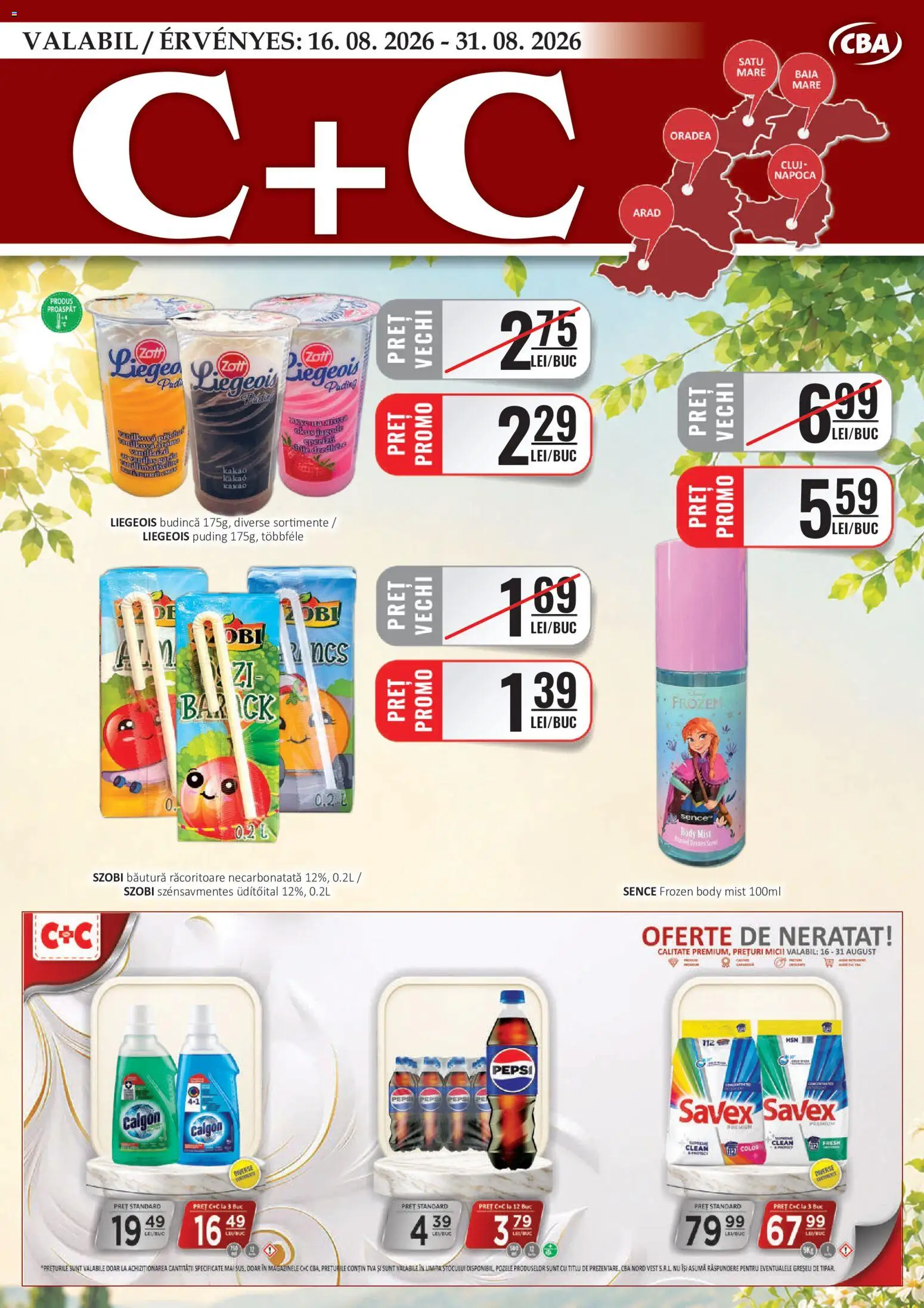 Noul catalog CBA – valabil de la 16.08.2026 | Pagină: 1 | Produse: Budincă, Clean, Bautura racoritoare, Mici