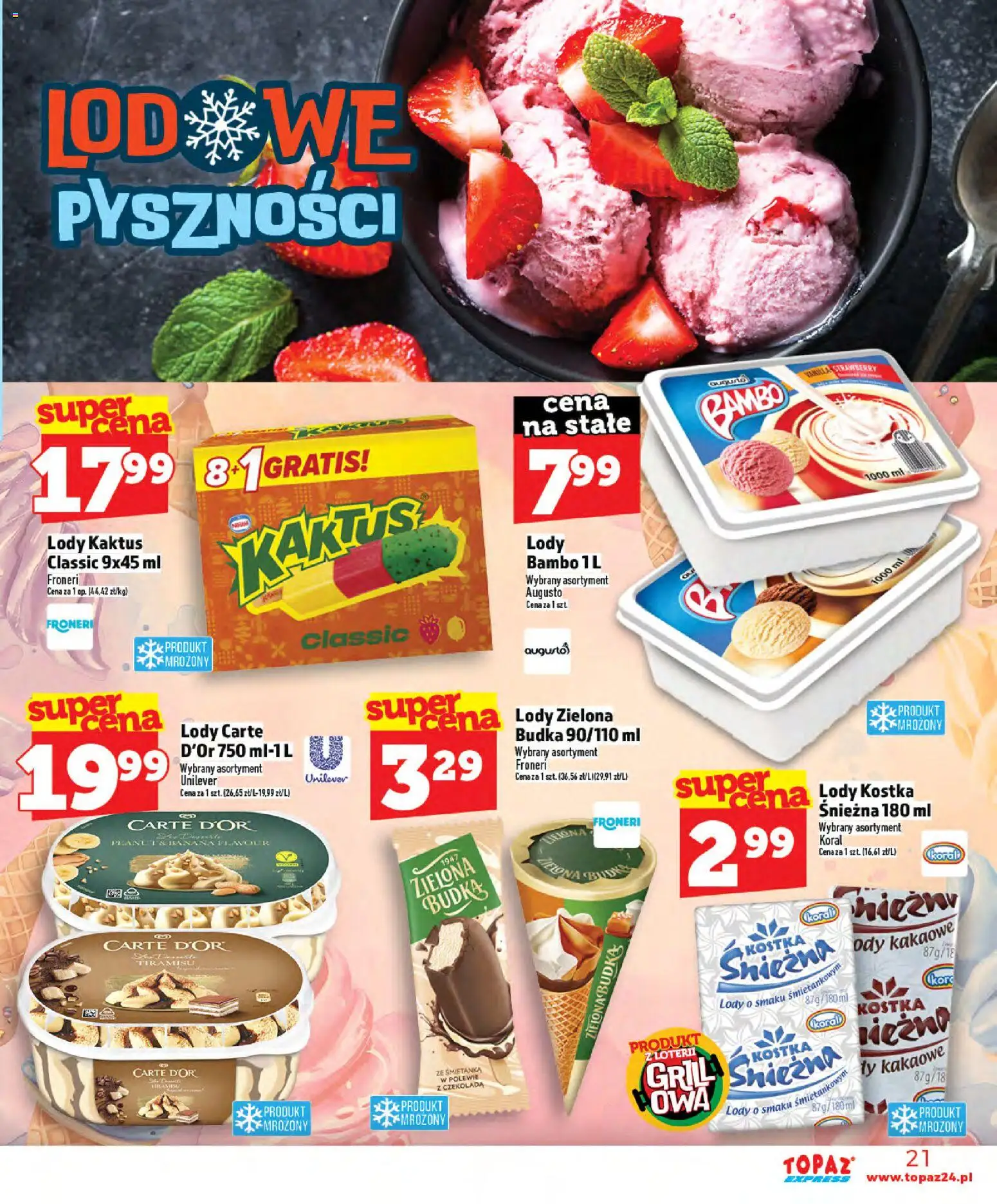 Topaz gazetka - Express od 21.05.2026 | Strona: 21 | Produkty: Lody bambo, Grill, Tiramisu, Lody