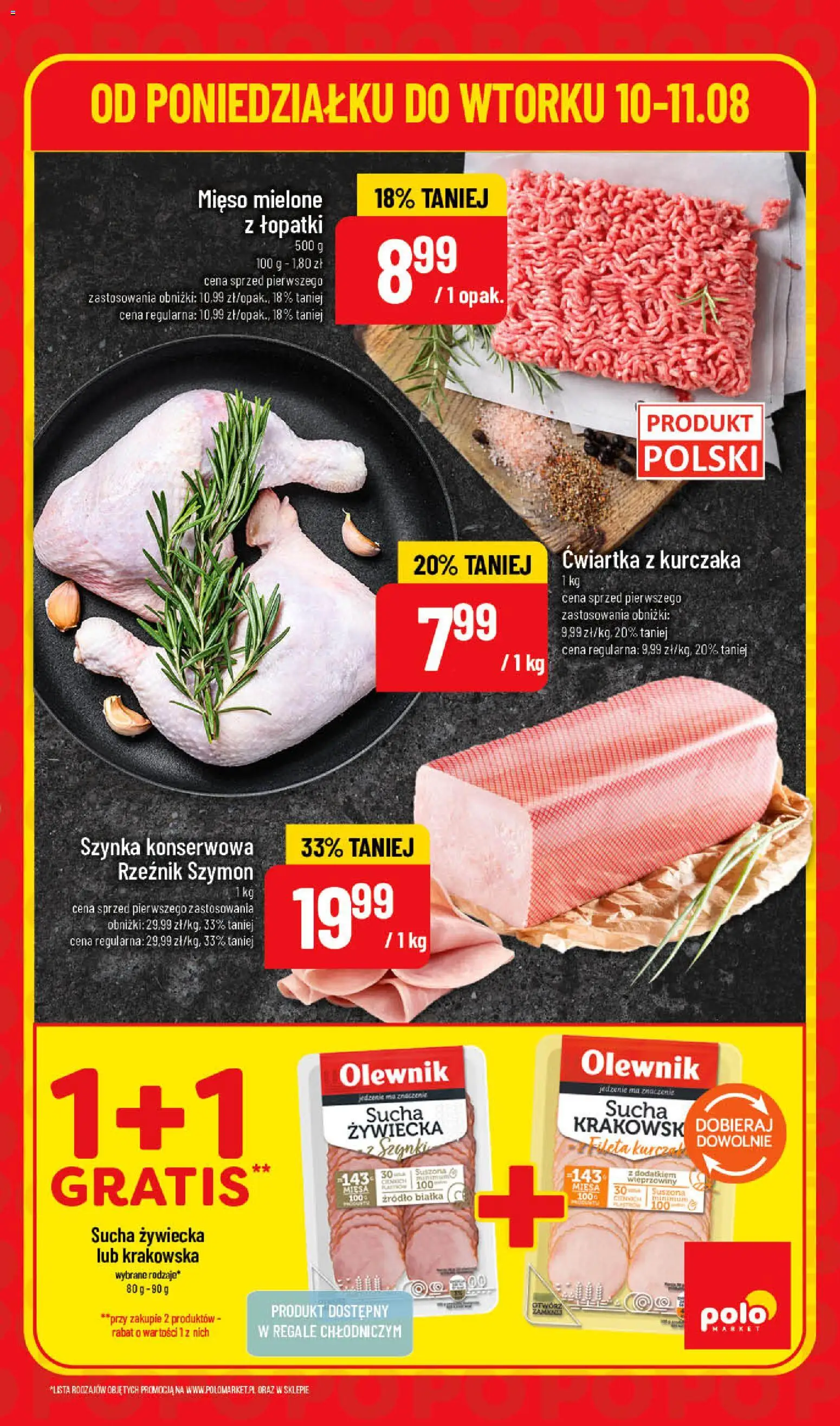 POLOmarket gazetka - Super Hity od 10.08.2026 | Strona: 3 | Produkty: Kurczak, Szynka konserwowa, Mięso mielone, Ćwiartka z kurczaka