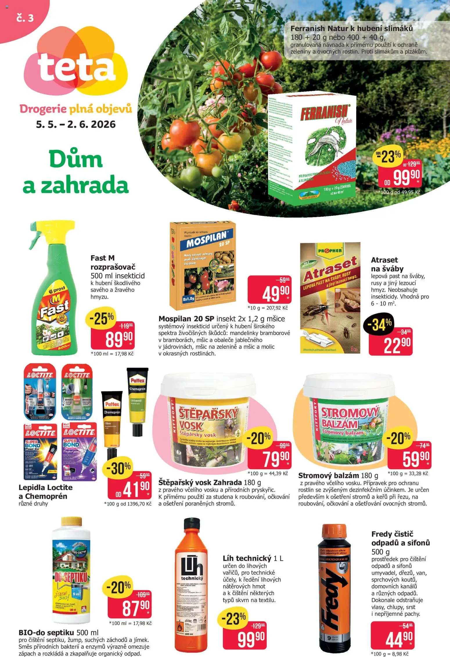 TETA Drogerie leták - Dům a zahrada od 05.05.2026 | Strana: 1 | Produkty: Obuv, Čistič odpadů, Drogerie, Rozprašovač