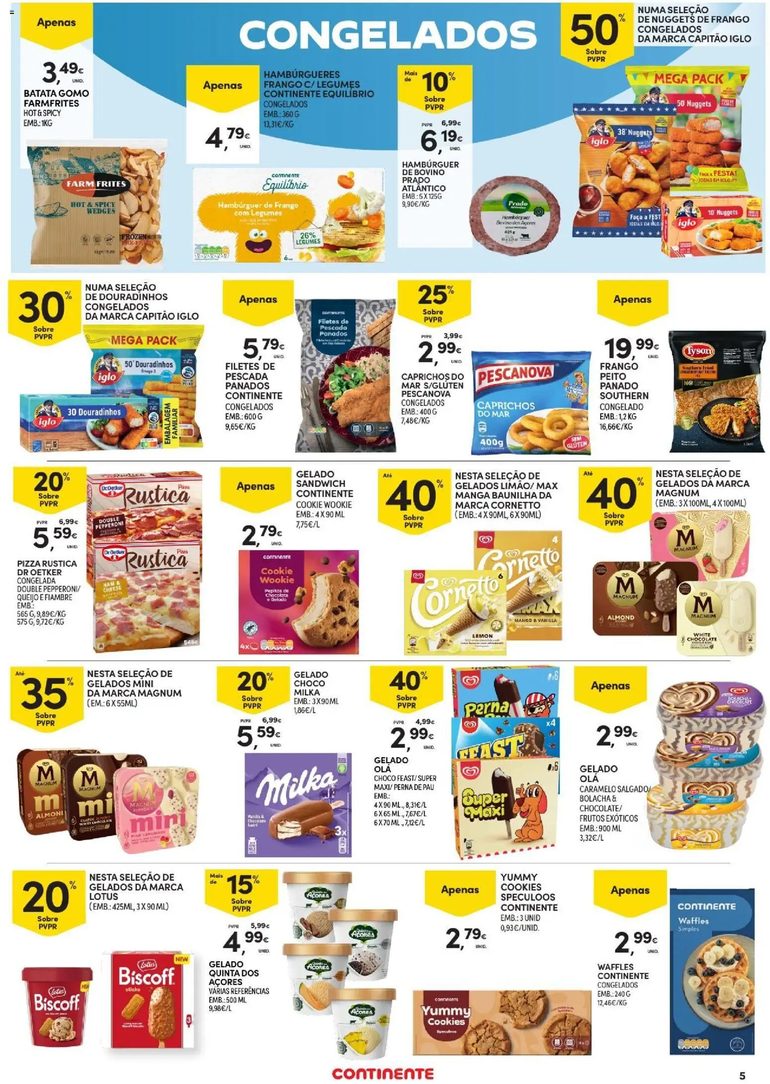 Continente Açores │ válido de 09/07/2026 | Página: 5 | Produtos: Batata, Nuggets de frango, Queijo, Chocolate
