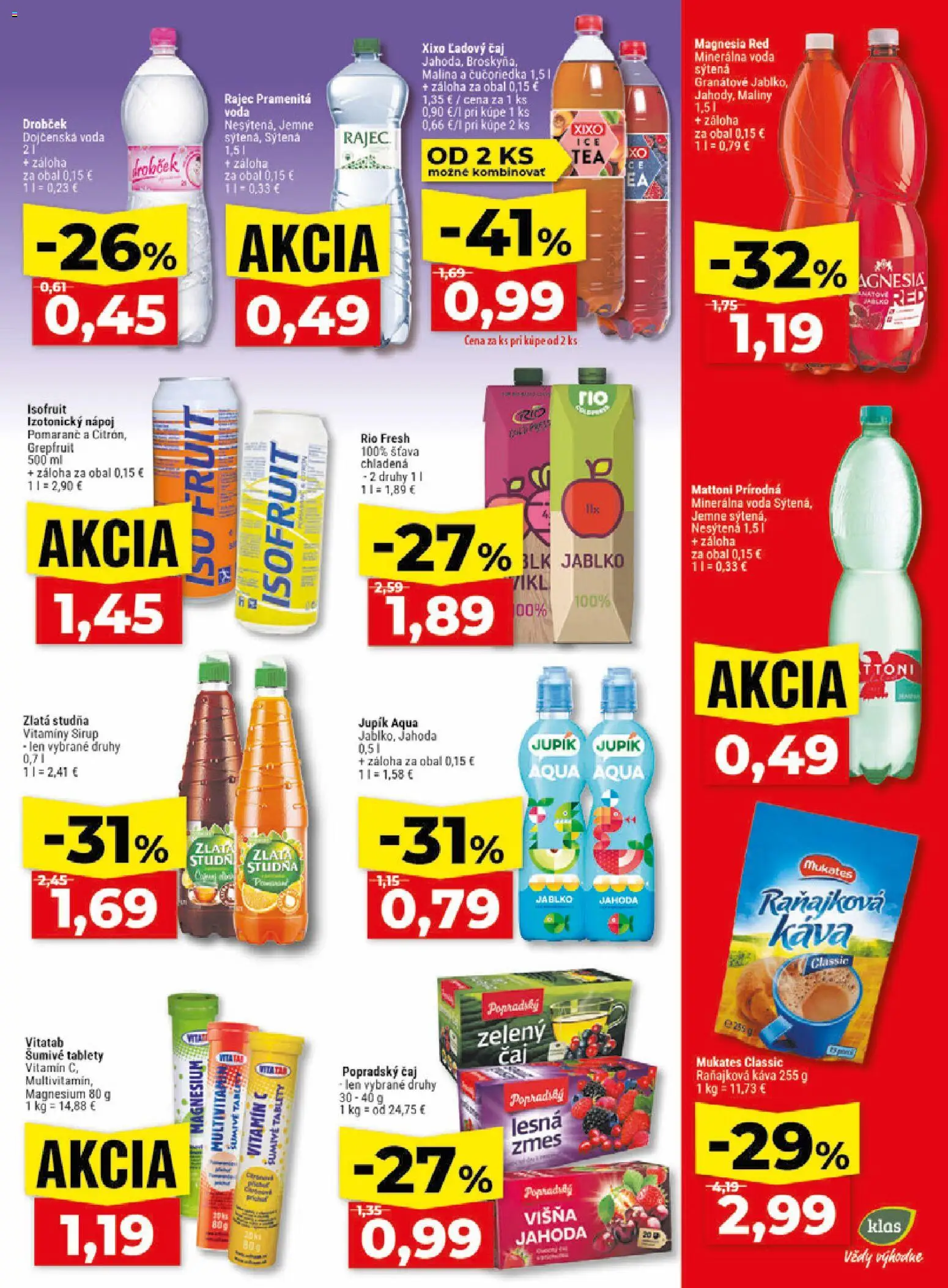 Nové Klas akcie – leták je platný od 08.06.2026 | Strana: 24 | Produkty: Čaj, Magnesia, Voda, Maliny