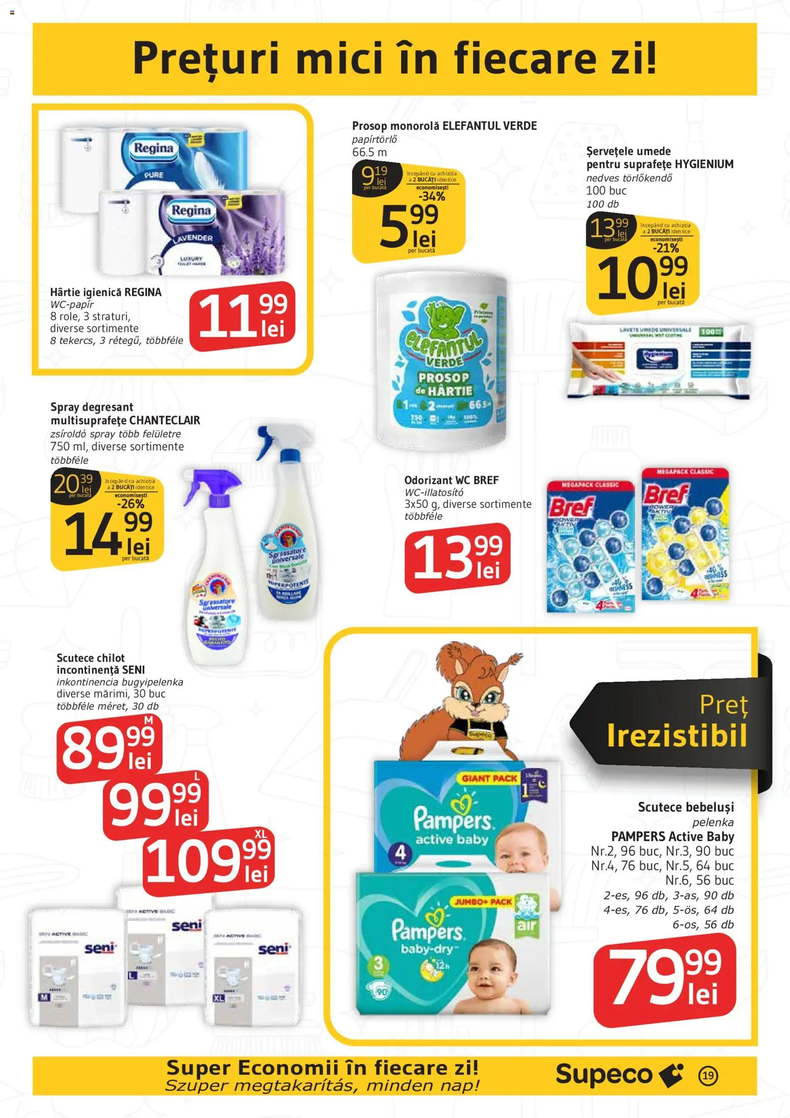 Noul catalog Supeco – valabil de la 09.07.2026 | Pagină: 19 | Produse: Prosop monorolă, Mici, Șervețele umede, Scutece