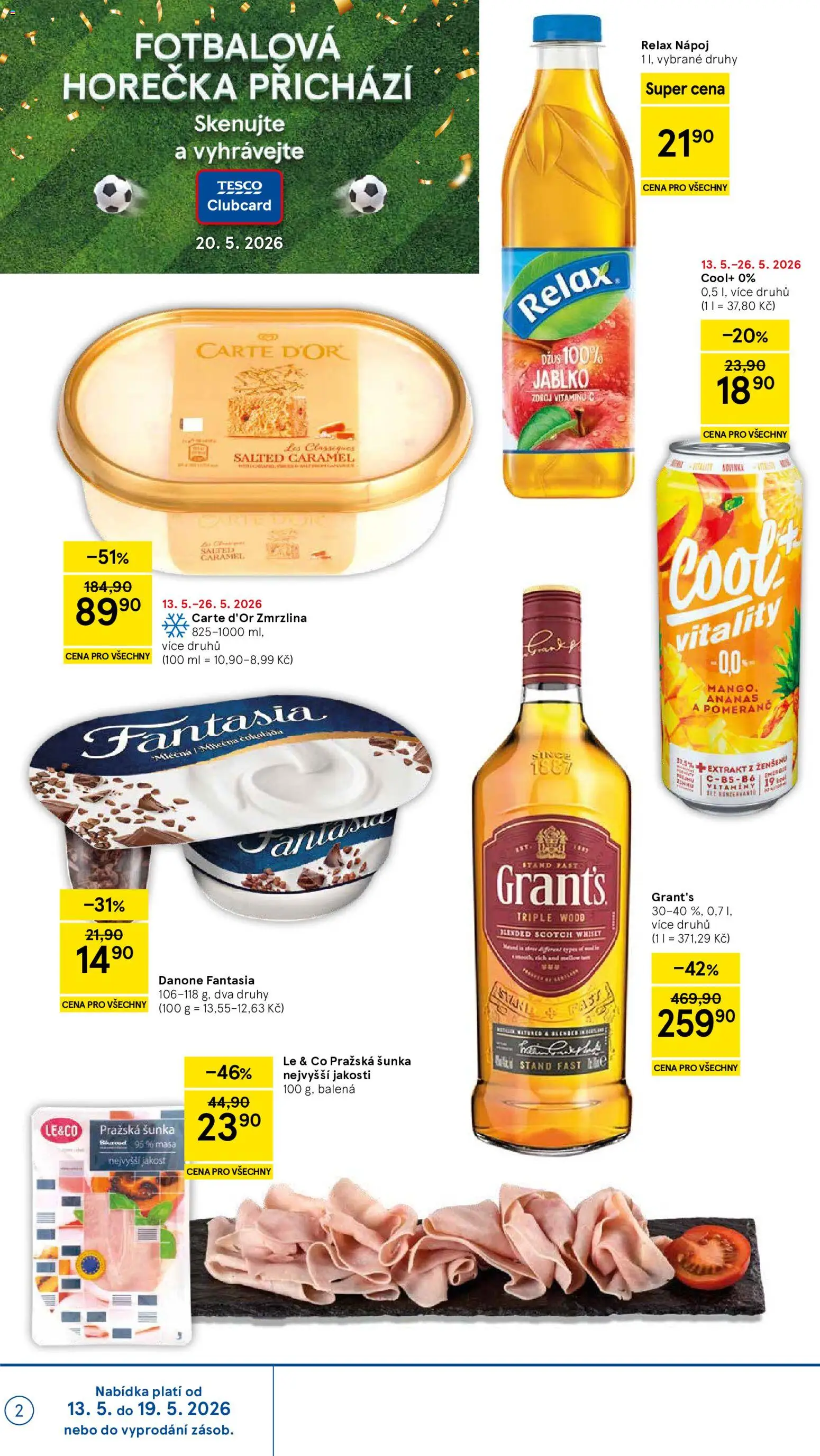 Tesco leták - Supermarket od 13.05.2026 | Strana: 2 | Produkty: Šunka, Ananas, Whisky, Carte d'or