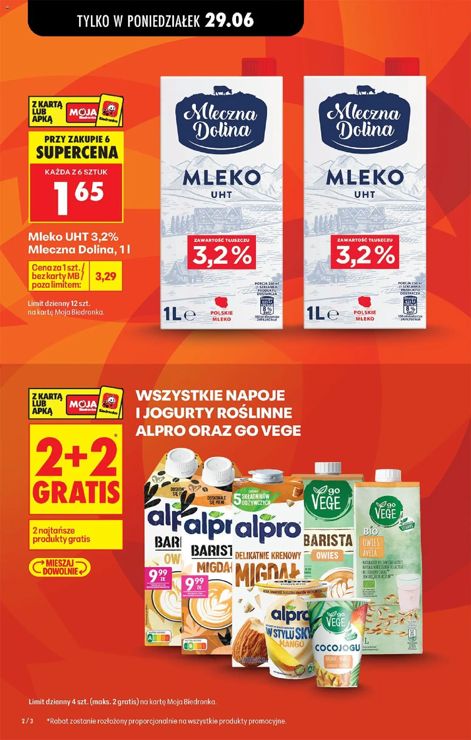 Biedronka gazetka od poniedziałku od 29.06.2026 | Strona: 2 | Produkty: Mango, Karta, Alpro, Mleko